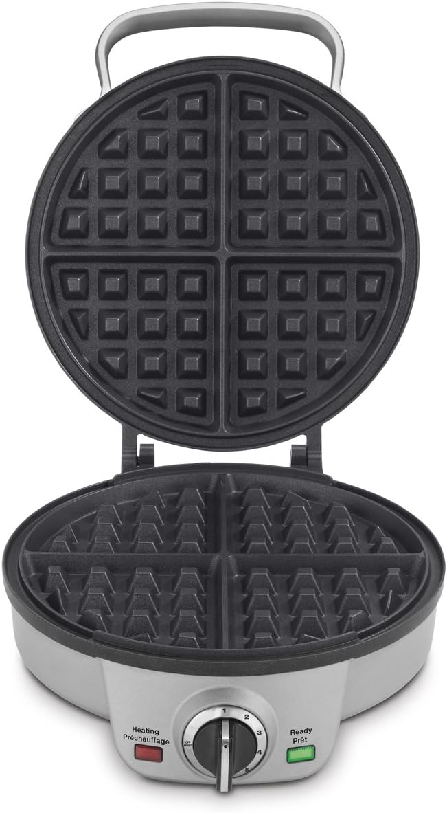 Cuisinart 4-Slice Round Belgian Waffle Maker, Non-Stick Coated Plates, Silver (WAF-200C)