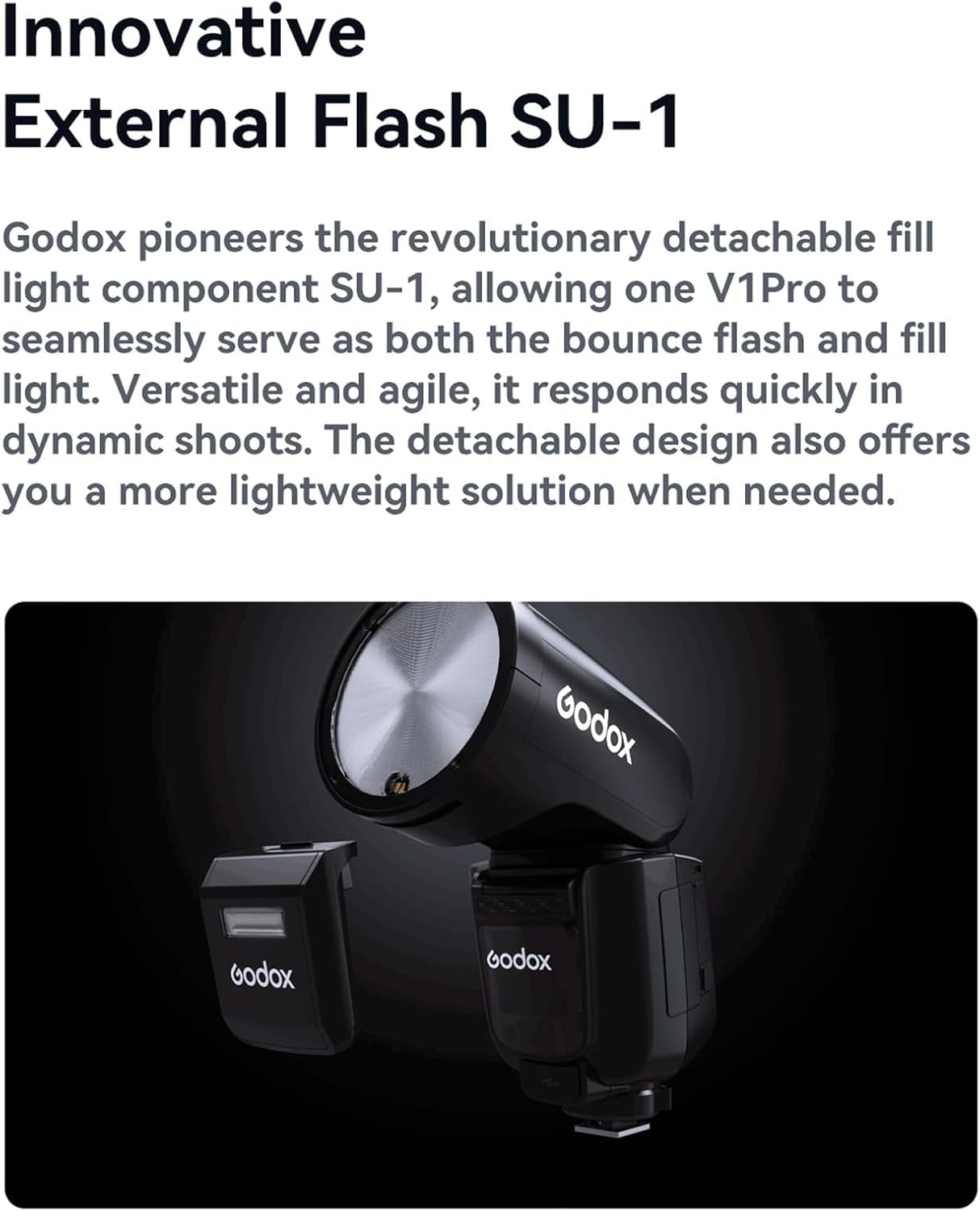 GODOX V1Pro-C 2.4G Wireless Camera Flash Speedlite with Detachable Sub Flash 1/8000s HSS 1.3s Recycle Time M/TTL Flash Mode 10 Levels Brightness Type-c Powered Compatible with Canon EOS Cameras