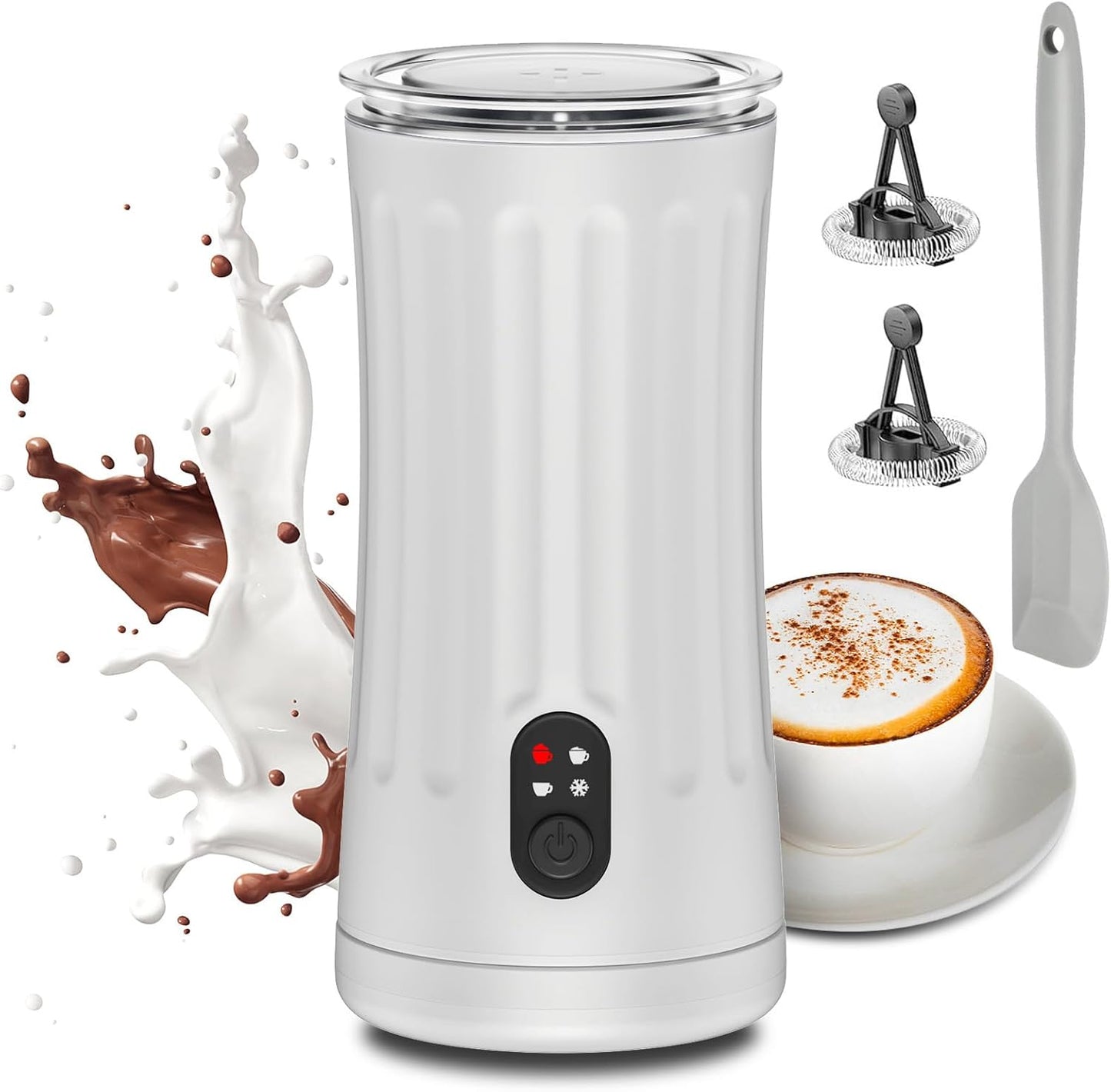 Milk Frother, Ovetedot 4-in-1 Milk Steamer and Frother Upgraded, Automatic Hot and Cold Foam Maker and Milk Frother Electric, Coffee Frother for Latte, Cappuccino, Macchiato(White)