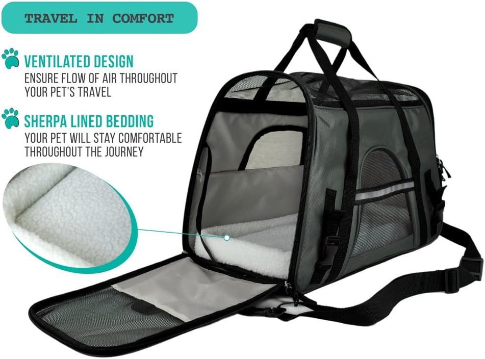 Premium Airline Approved Soft-Sided Pet Travel Carrier by PetAmi | Ventilated, Comfortable Design with Safety Features | Perfect For Plane or Car | Ideal for Small to Medium Sized Cats, Dogs, and Pets