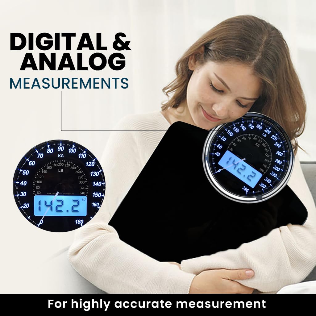 EILISON Highly Advance 2-in-1 Digital & Analog Weighing Scale for Body Weight-400lbs, 4 High Precison GX Sensor Accurate, Thick Tempered Glass, Extra Large Display (White)