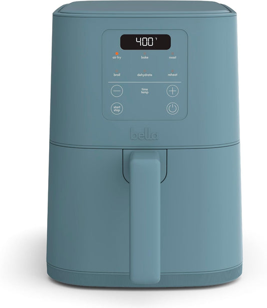 bella 4Qt Slim Air Fryer, Fits-anywhere Kitchenware, EverGood Ceramic Nonstick Coating, Adjustable Temperature, 6 Preset Cooking Options, 60 Min Auto Shutoff w Audible Tone, 3.3lb Capacity, Surf - PuriLite