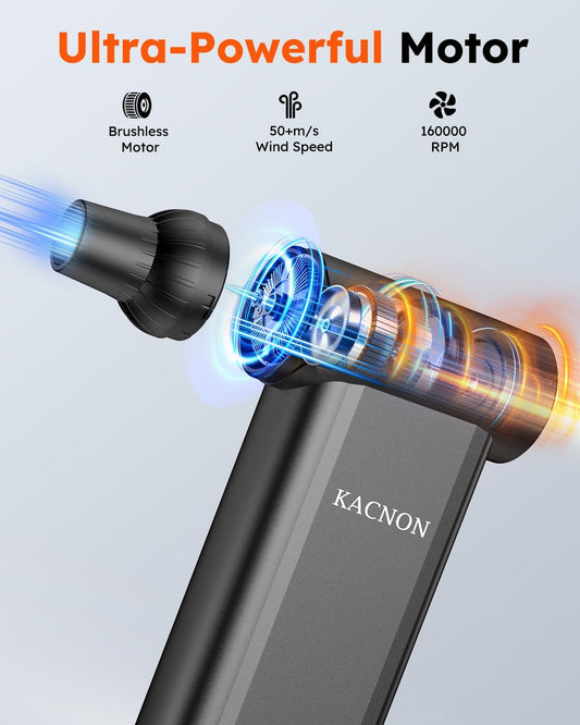 KACNON High-Speed Electric Air Duster 160000 RPM, Cordless Turbo Compressed Air Blower with LED Display, Reusable Mini Air Cleaner