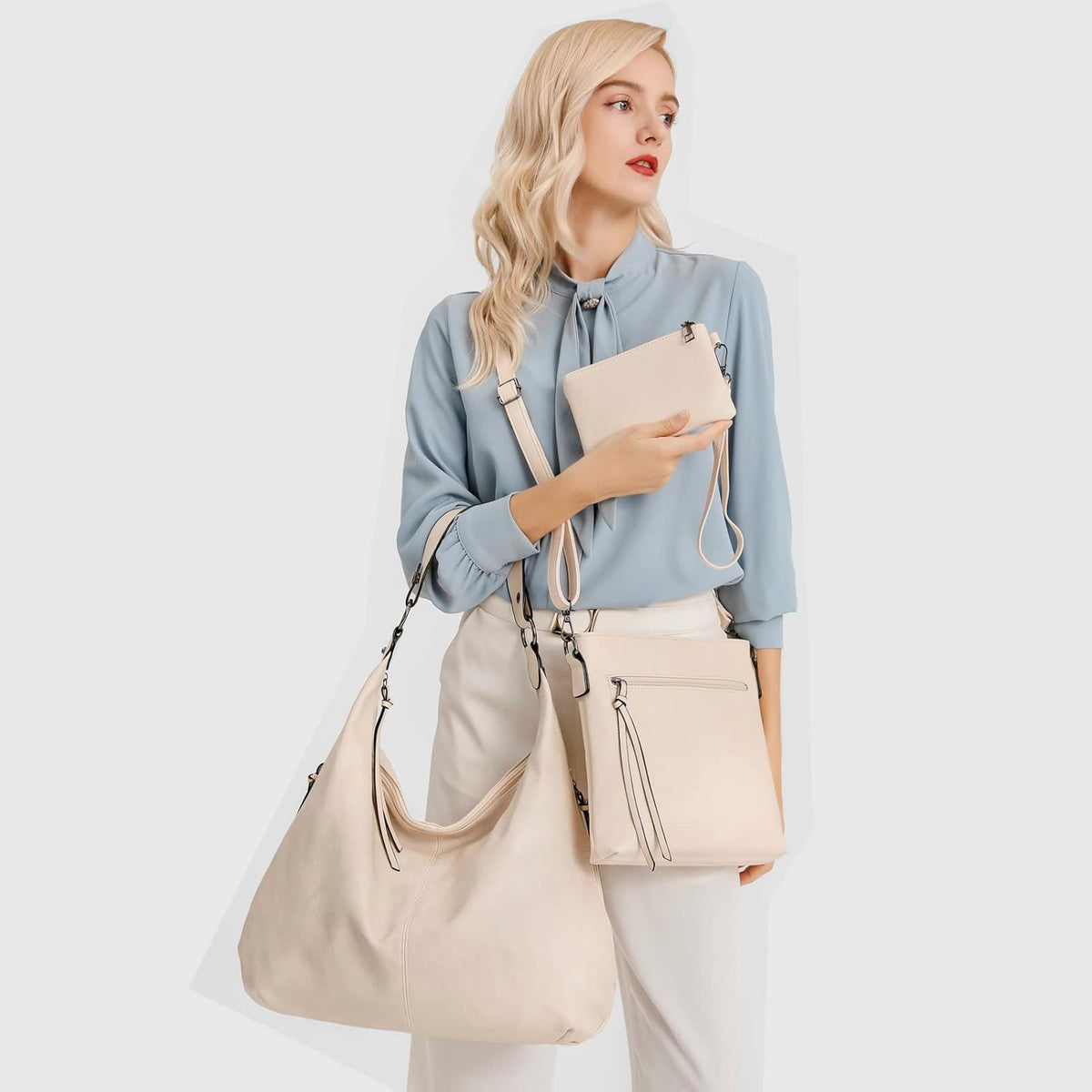 Ashioup Hobo Bags for Women Soft PU Leather Shoulder Bag Vintage Slouchy Handbag with Zipper - PuriLite