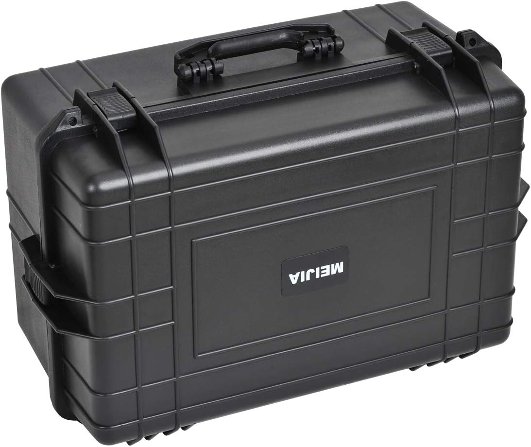 MEIJIA Portable Waterproof Protective Hard Case,Camera Case with Customizable Fit Foam Inserted, Elegant Black (9.17"x 7.56"x4.33")