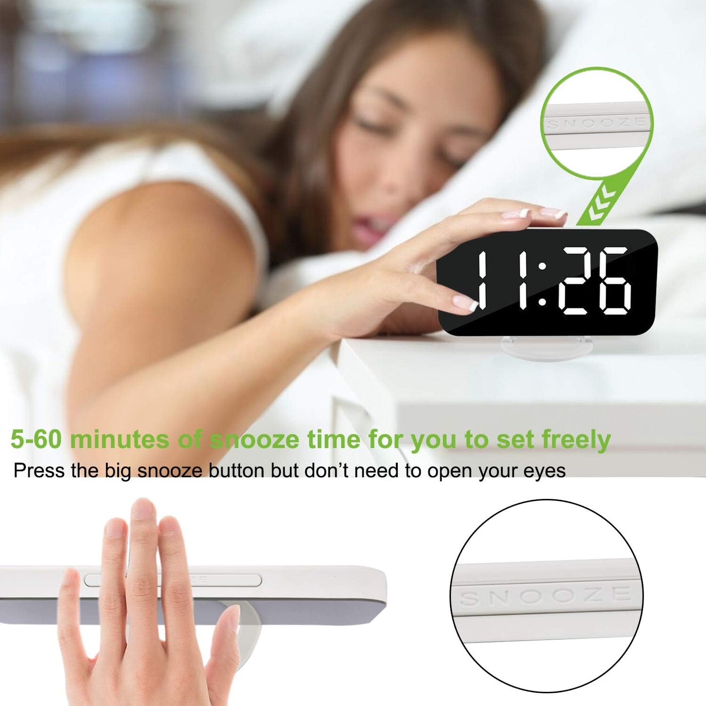SZELAM Digital Alarm Clock,LED and Mirror Desk Clock Large Display,with Dual USB Charger Ports,3 Levels Brightness,12/24H,Modern Electronic Clock for Bedroom Home Living Room Office - Gold