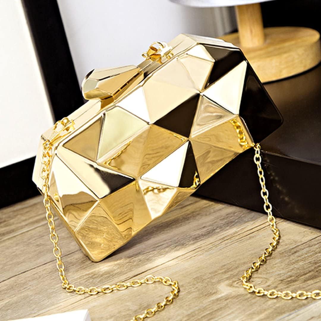 Clutch Purses for Women Lattice Pattern Metal Handbag Chain Geometric Evening Bag for Women