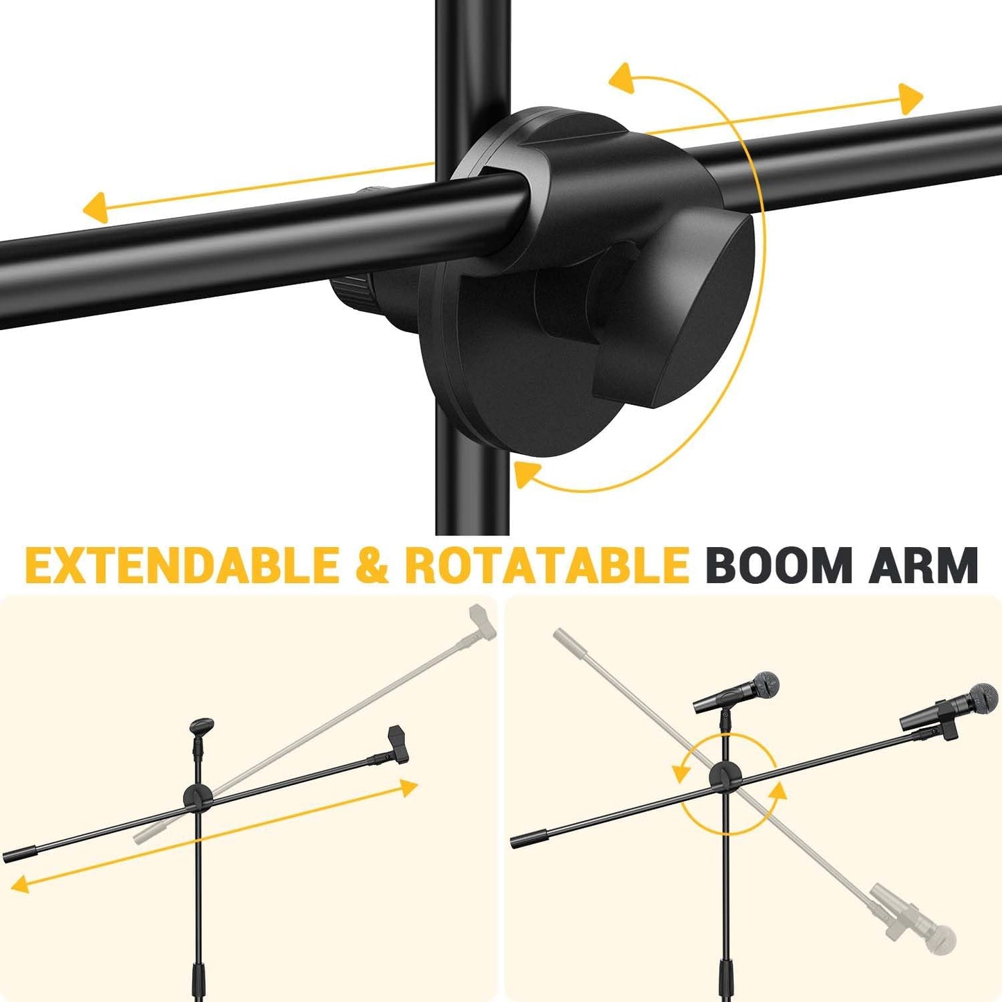 Microphone Stand 2-Pack, Ohuhu Tripod Boom Mic Stands, Dual Mic Clip, Collapsible, Black