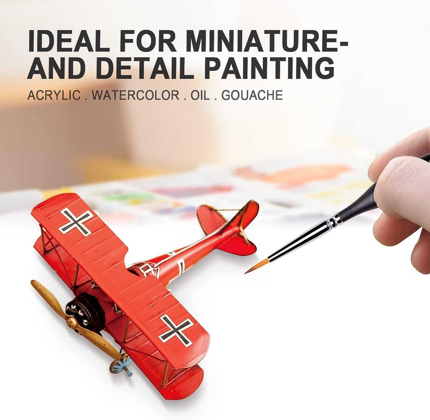 Detail Paint Brushes Set 10pcs Miniature Brushes for Fine Detailing & Art Painting - Acrylic, Watercolor,Oil,Models