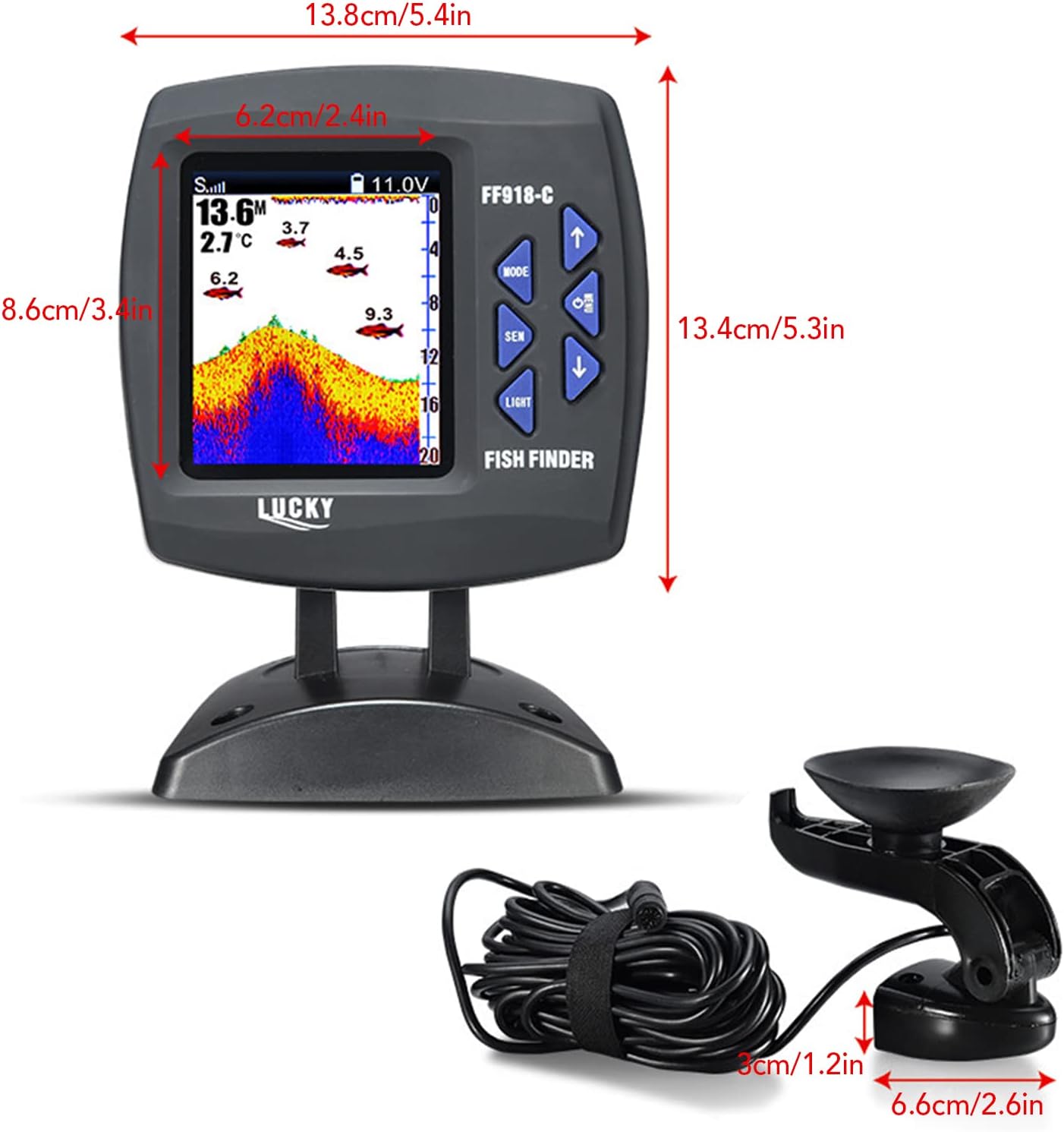 Fish Finder Wired Transducer Sensor Fishfinder 45 Degrees Underwater Fishing Camera Portable Fish Finder Waterproof Underwater Monitor LCD Fish Locator Boat Fishfinder Fish Detector