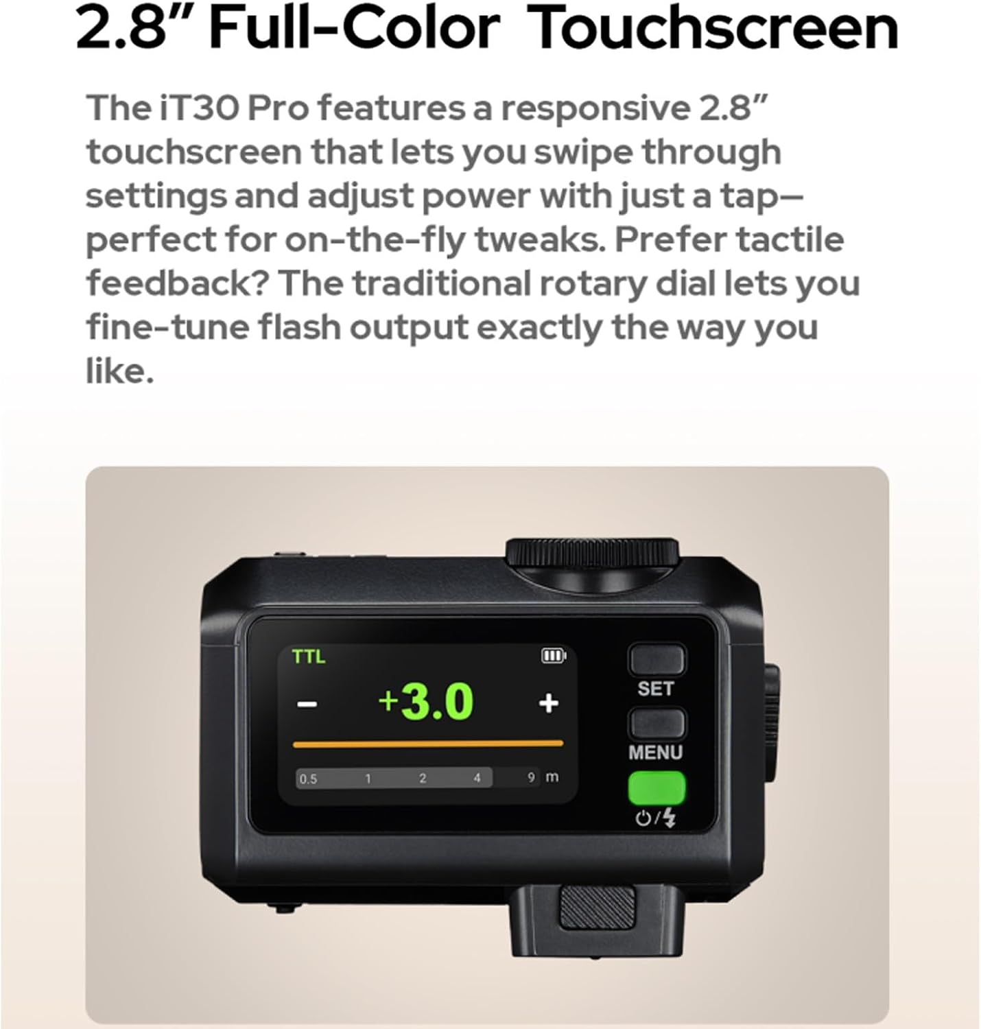 Godox iT30Pro S iT30Pro-S TTL Flash for Sony Camera, GN15 1.5s Recycle Time, 560 Full Power Flash, 1/8000 HSS, 2.4G Wireless, Built-in Lithium Battery, 2.8″ Full-Color Touchscreen Speedlight (Black)