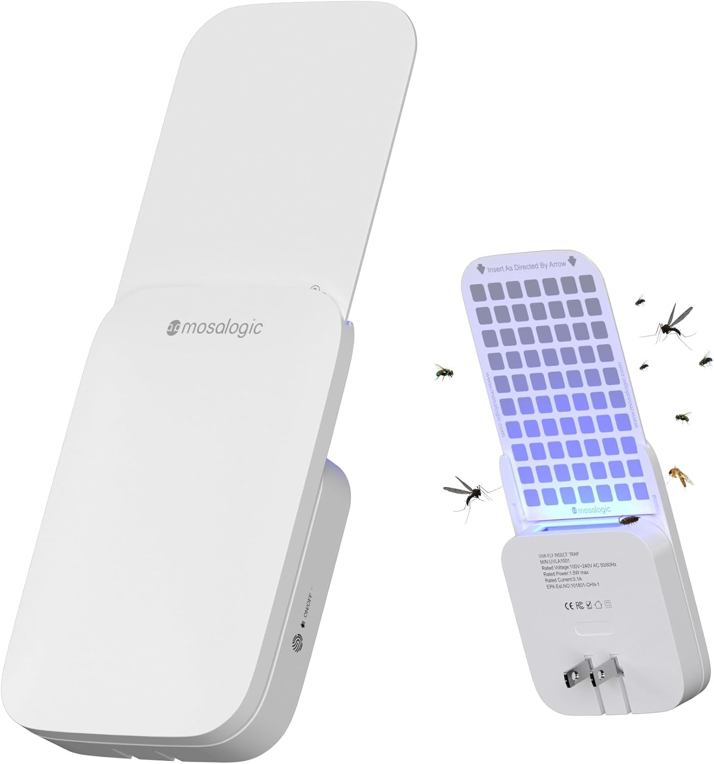 Mosalogic Fly Trap Plug in Mosquito Killer Gnat Moth Catcher Fly Tapper Indoor with Night Light for 400 Sq Ft of Protection White-1PACK