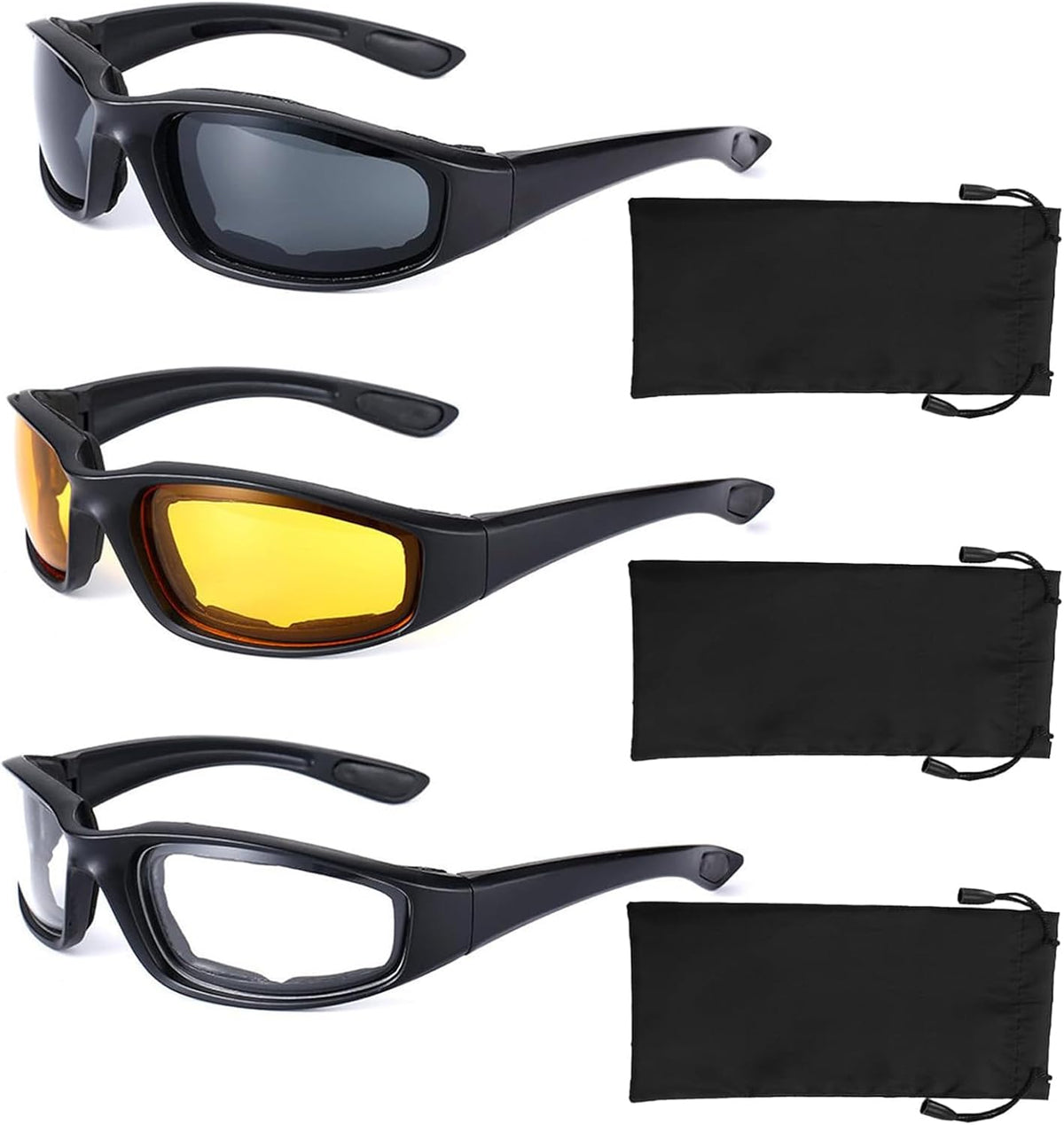 YISUGOOC 3 Pair Motorcycle Glasses Riding Glasses UV Protection Windproof And Dustproof Motorcycle Goggles Foam Cushion Eyeglasses Suitable For Outdoor Sports Motorcycle Riding - PuriLite