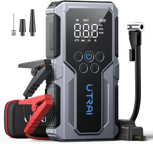Portable Car Jump Starter with Air Compressor, UTRAI 4000A 150PSI Battery Booster Pack with Jumper Cables LED Lights Car Battery Booster Jump Starter 12V Car Booster Jump Starter(8.5L Gas/6.5L Diesel)