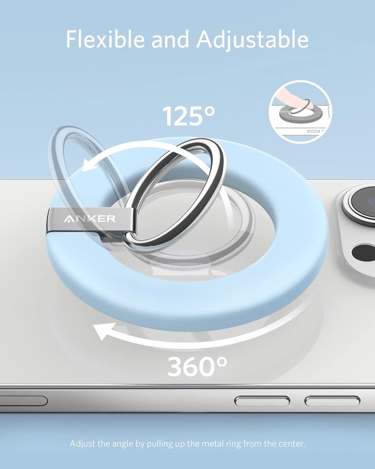 Anker Magnetic Phone Grip, MagGo 610 Ring Holder, Adjustable Kickstand, Only for iPhone 16/16 Plus/16 Pro/16 Pro Max/15/14/13/12 Series