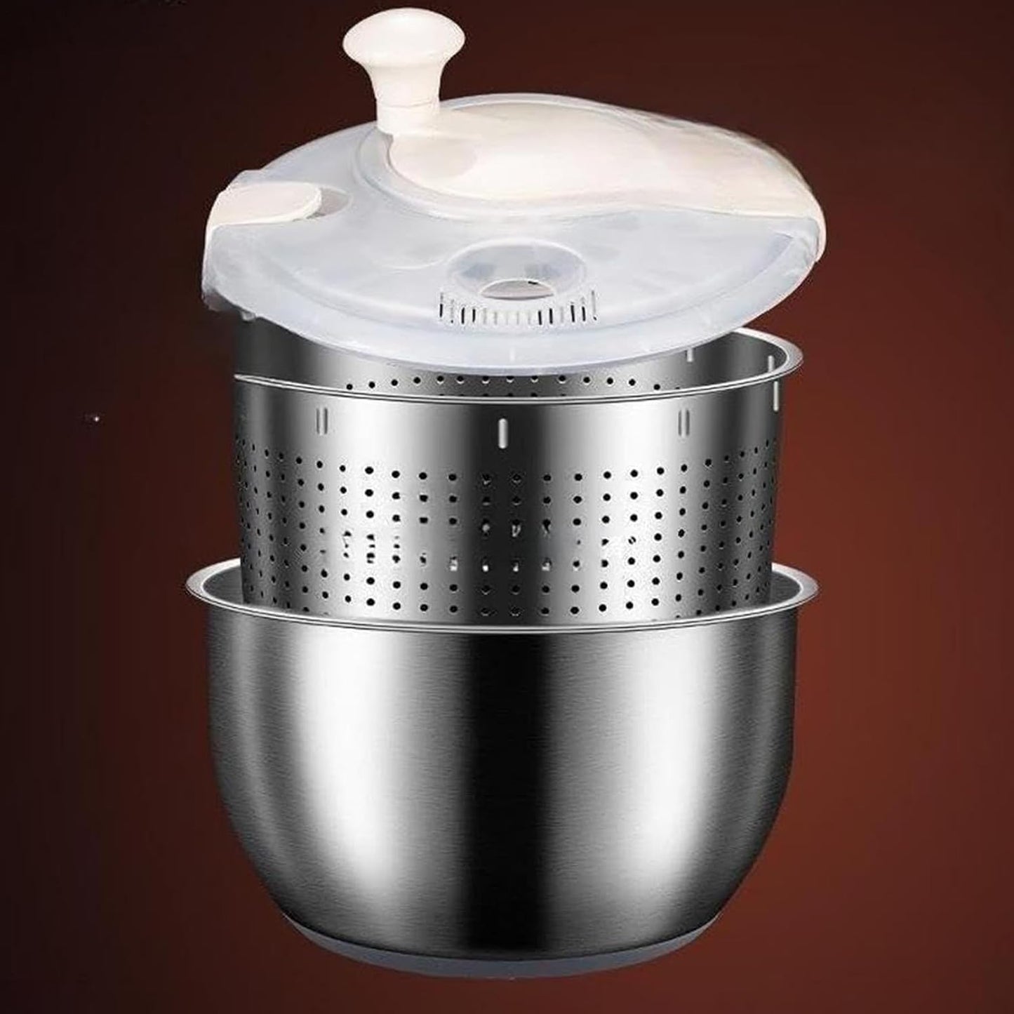 Salad Spinner Stainless Steel, Vegetables Wash Bowl Stainless Steel, 6L Salad Spinner Rotary Bowl with Drain for Restaurant Kitchen -Home Meal Prep Washing Accessories