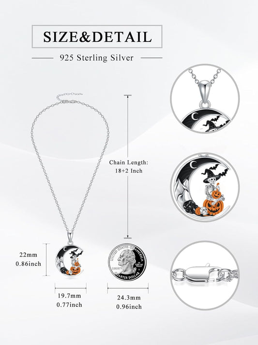 Flpruy Gothic Jewelry Sterling Silver Black Crescent Moon Mountain Pendant Necklace for Women Halloween Jewelry Gifts - PuriLite
