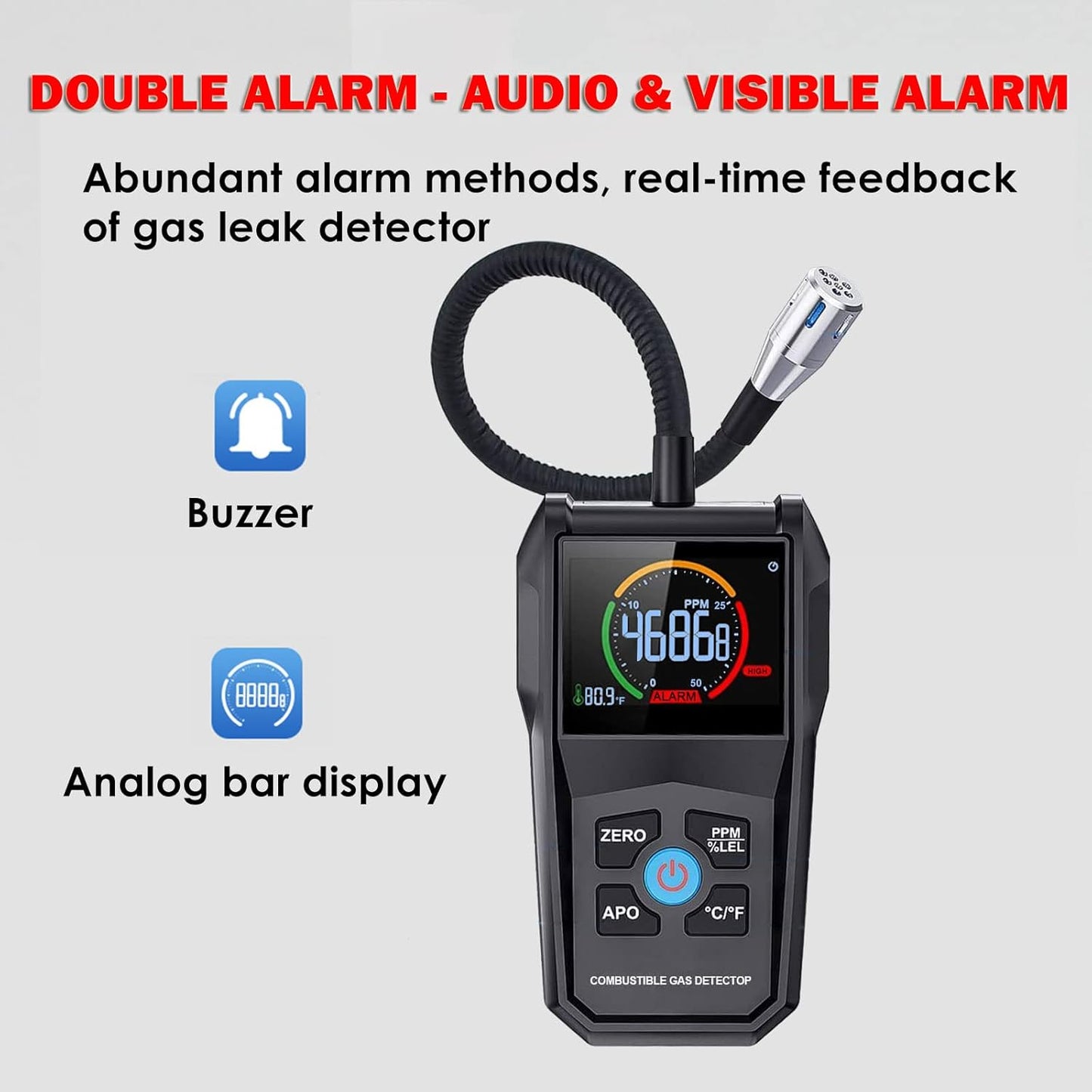 Gas Leak Detector, Portable Combustible Gas Detector, Gas Sniffer for Flammable Natural Gas Acetone Propane Benzene Ethanol Gasoline Methane LPG in RV or Home, 9999 PPM 20% LEL with LCD Color Display