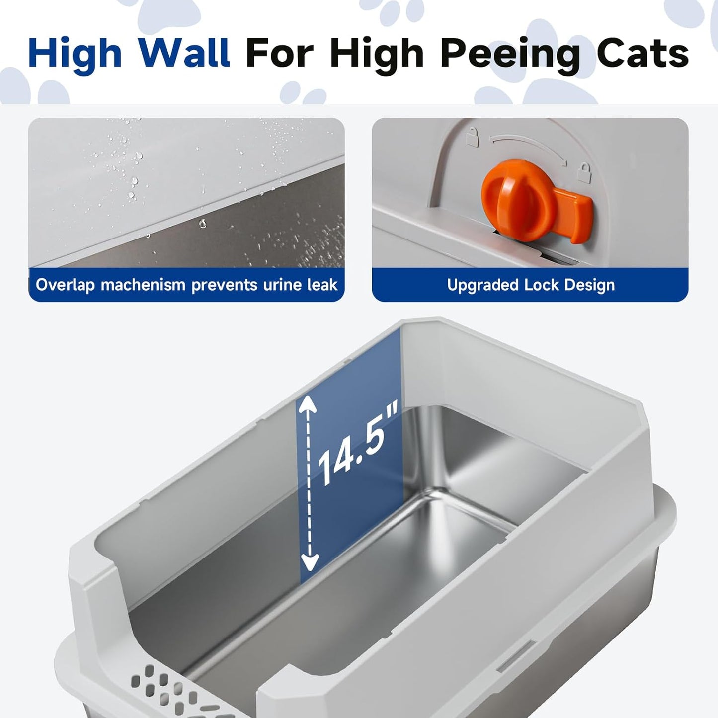 TENTIZON Stainless Steel Cat Litter Box, Extra Large Enclosed Kitty Litter Box with Removable Lid, Scoop, Pedal, XL High Sided Metal Litter Pan for Kitten, Big Cats Up to 11KG