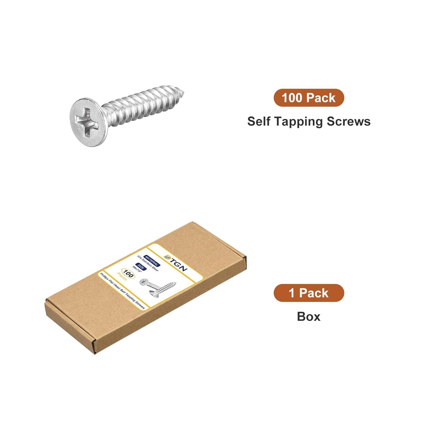 DTGN 100Pcs #8x1 Flat Head Wood Screws, 304 Stainless Steel Phillips Self Tapping Screws - Good for Woodworking, Furniture - Silver
