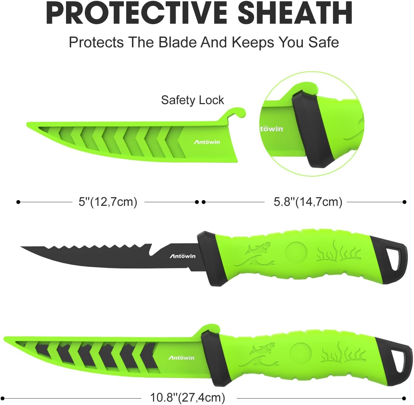 8 Inch Fishing Fillet Knife, Professional Level Knives for Filleting Fish and Boning Meat, Sharp Stainless-Steel Non-Stick Coating Blade, Non-Slip Handles, with 1 Two Stage Knife Sharpener