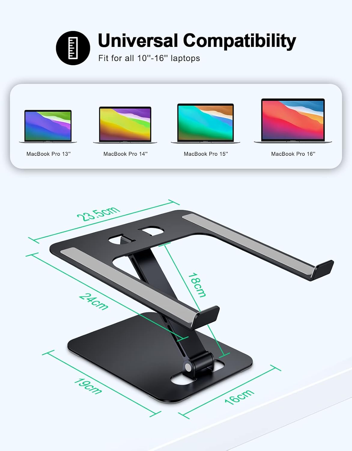 Zewwen Laptop Stand for Desk, Ergonomic Adjustable Foldable Computer Stand with Heat-Vent, Aluminium Alloy Laptop Riser Compatible with MacBook Air, Pro, Dell XPS, Samsung, 10”-16"