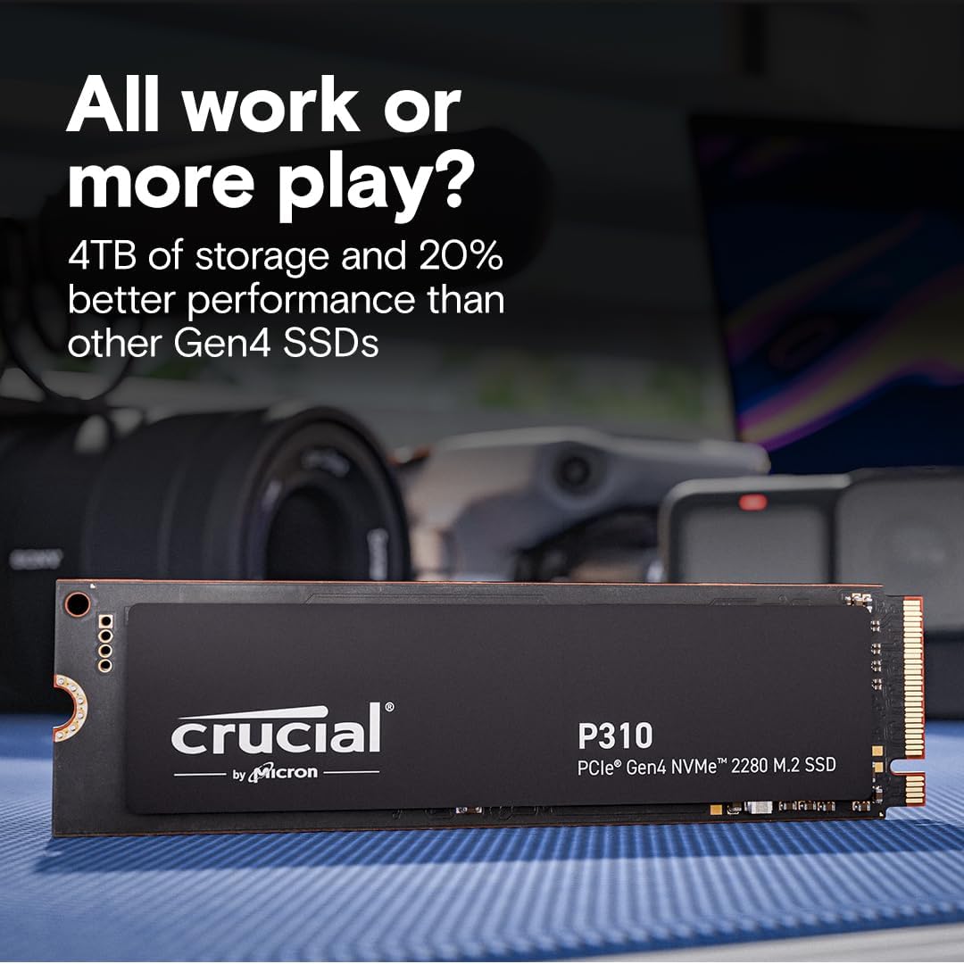 Crucial P310 4TB PCIe Gen4 2280 NVMe M.2 SSD Up to 7,100MB/s – with Acronis Offer, Internal Solid State Drive (PC) – CT4000P310SSD801