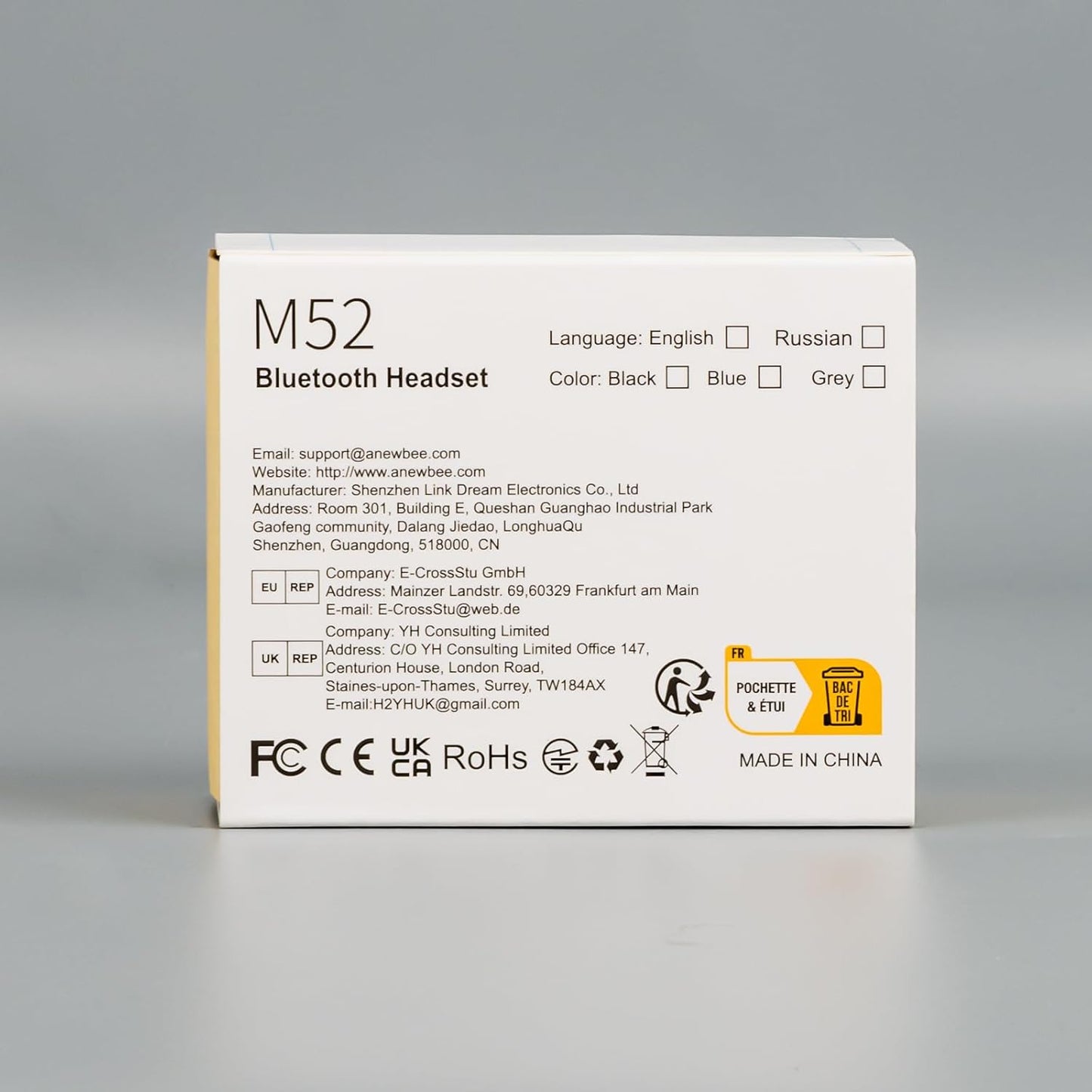 Bluetooth Headset V5.1 Bluetooth Earpiece with 500mAh Charging Case ENC Noise Canceling Mic, LED Battery Display Hands-Free Single-Ear Earbud for Cell Phone Business Calls