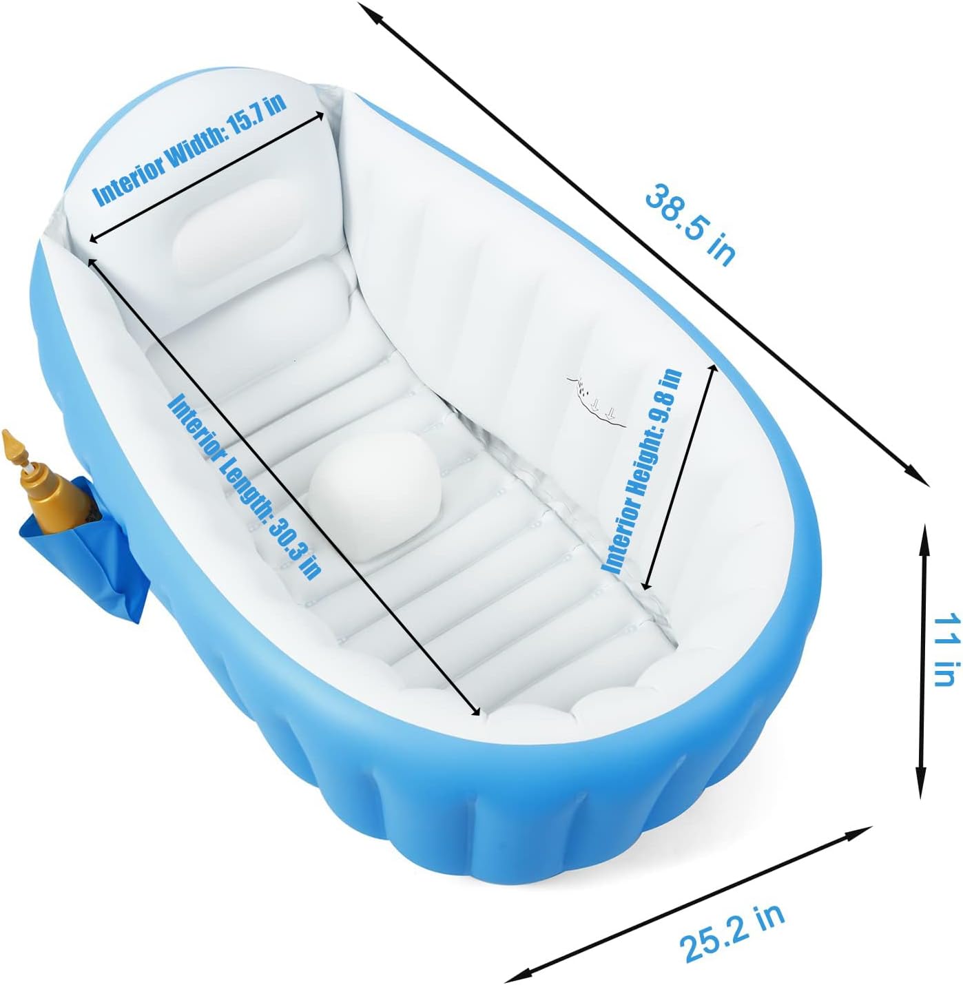 PandaEar Inflatable Baby Bathtub, Portable Travel Baby Bath Tub Toddler Bathtub with Air Pump, Foldable Non-Slip Shower Basin Mini Air Swimming Pool for Newborn (Blue)