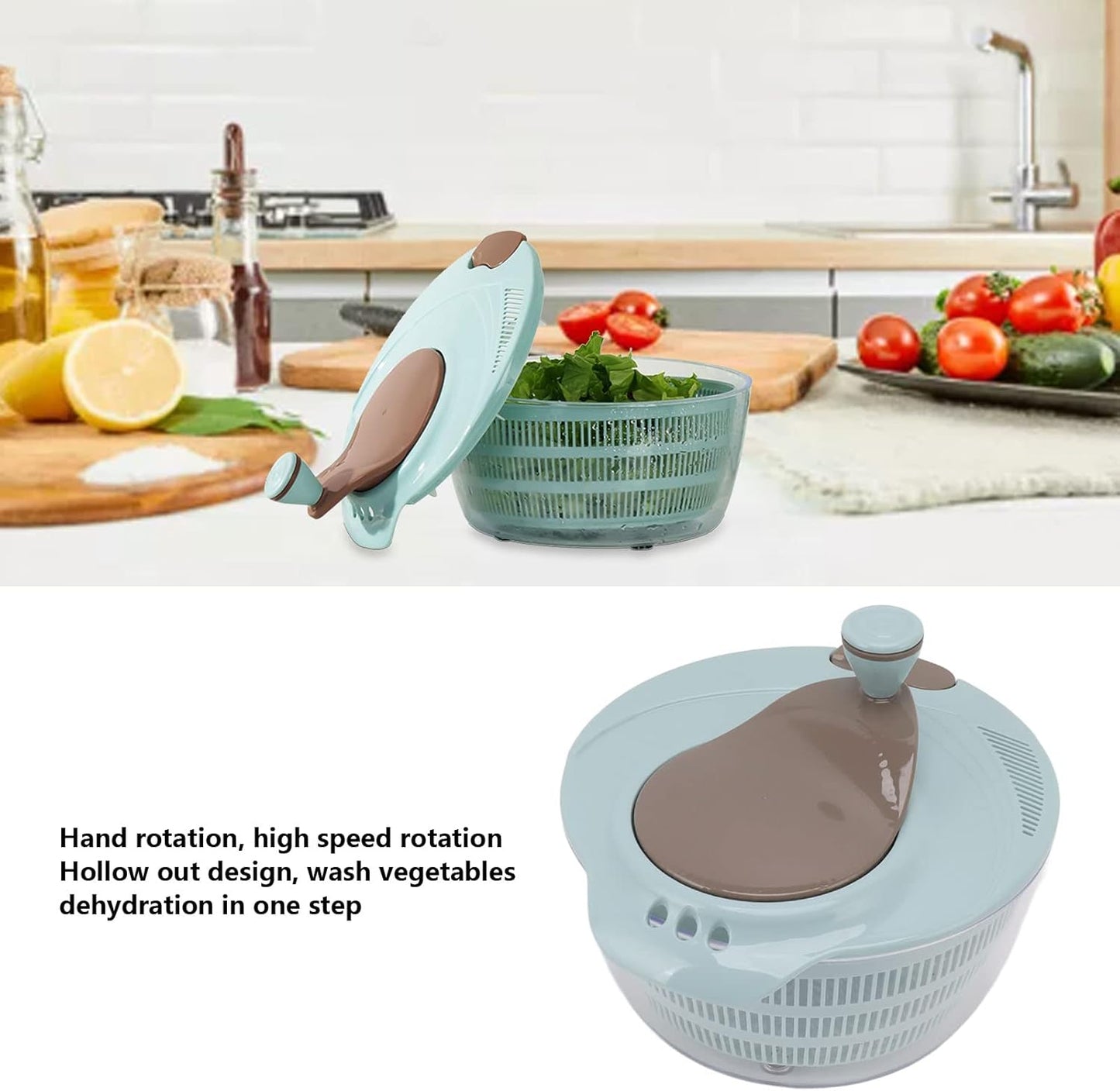 Salad Spinner Lettuce Washer with Drain Bowl Colander Handle, Veggie Dryer Fruit Washer Drainer for Cleaning Drying Greens Vegetables Fruits(Green)