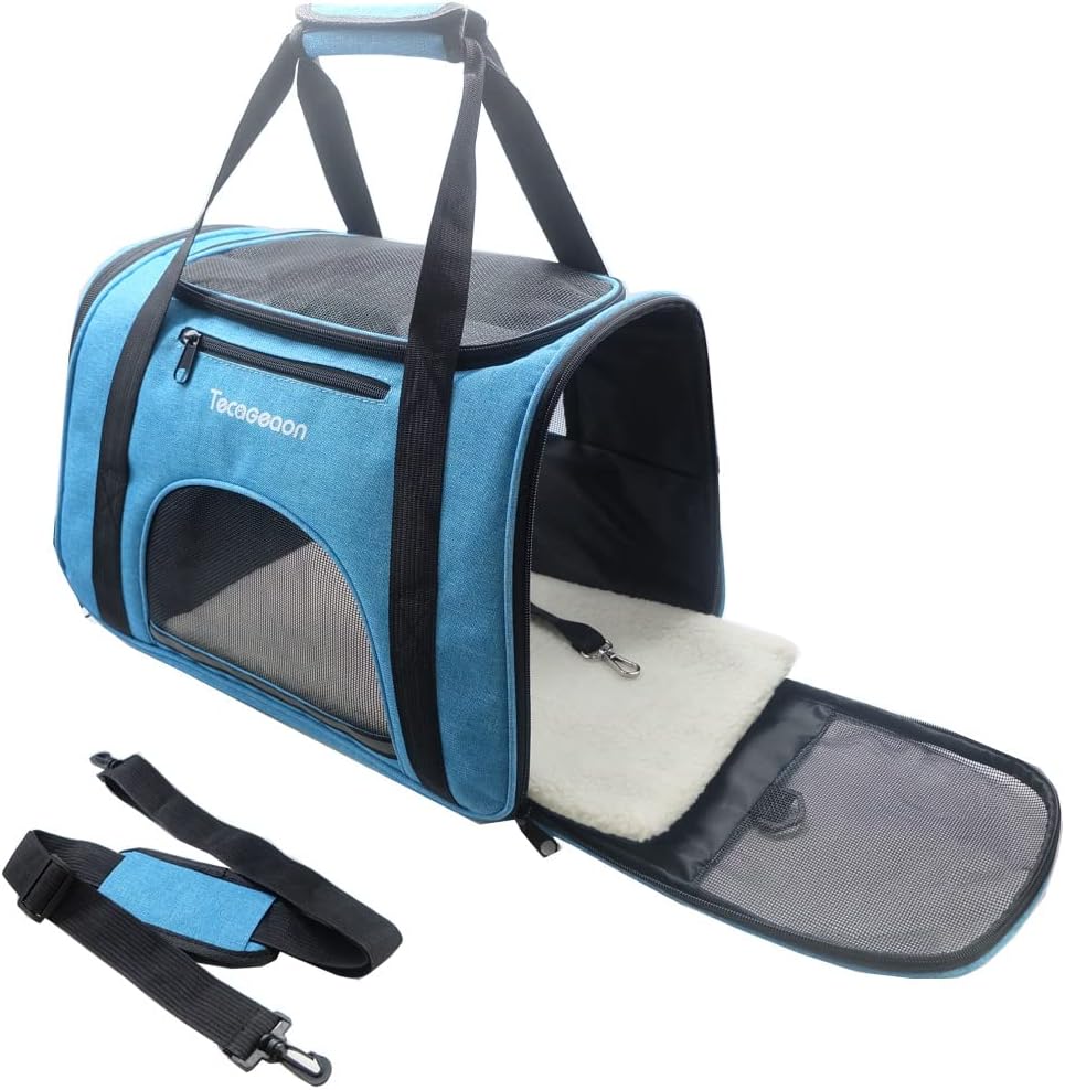 Tecageaon soft Pet Carrier Cat Carrier Dog Carrier for Small Dogs Cats Kitten Dogs Puppies,Escape-Proof,Airline Approved for Travel ,Breathable,5 Mesh Windows (Medium, Grey)