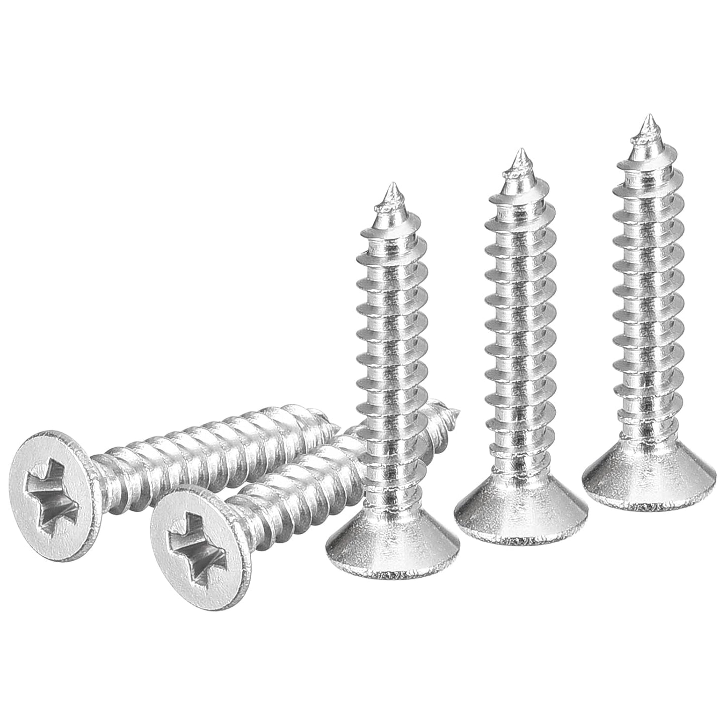 DTGN 100Pcs #6x1/2 Flat Head Wood Screws, 304 Stainless Steel Phillips Self Tapping Screws - Good for Woodworking, Furniture - Silver