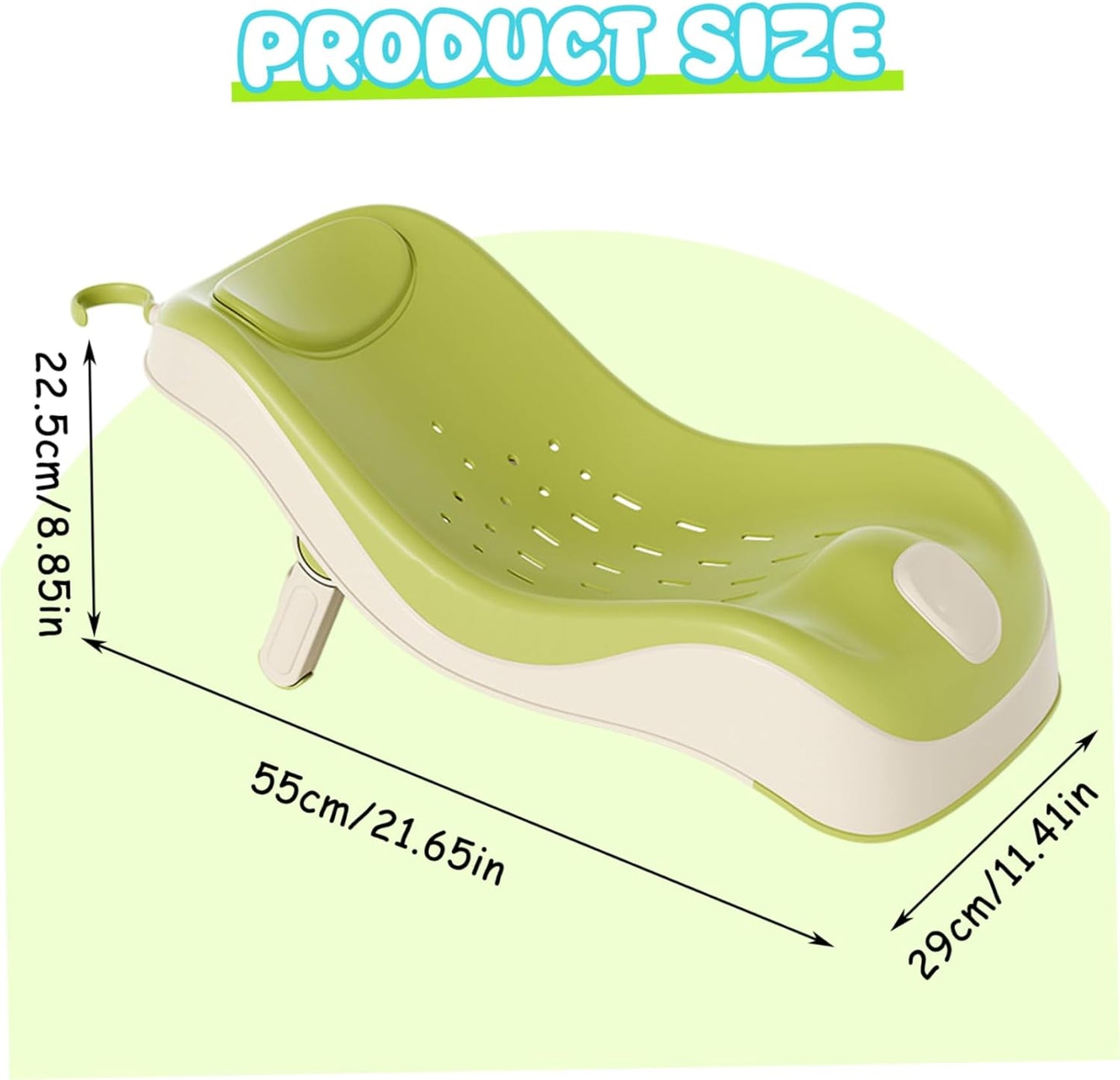 Baby Sink Bath, Adjustable Height Ergonomic Baby Bath Support with Temperature Reminder & Drainage Hole, Foldable Portable Infant Bathtub with Hook for Home Travel, Green, Sink Bather for