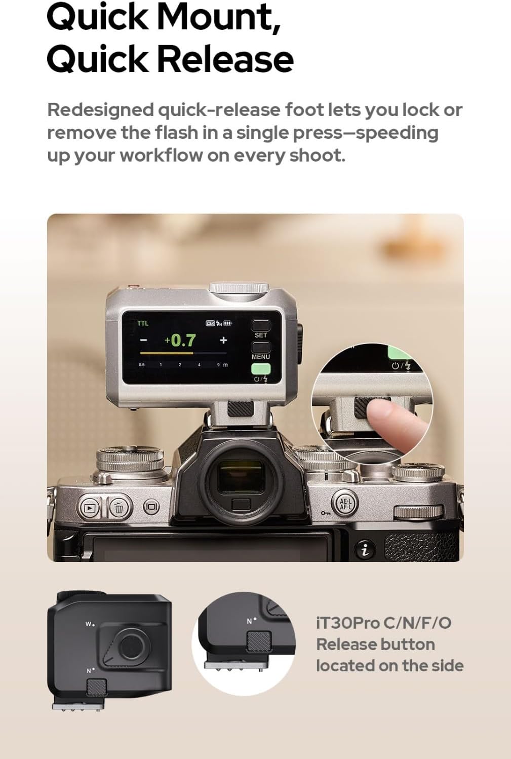 Godox iT30 Pro S iT30Pro-S Godox Flash for Sony Camera,TTL Flash,HSS 1/8000s, 2.4G Wireless Master/Receiver,Compatible with A7CII,A7IV,ZV-E10,A7RV,A7C,A7III,A6700,A6400,ZV-E1,FX3(Black)