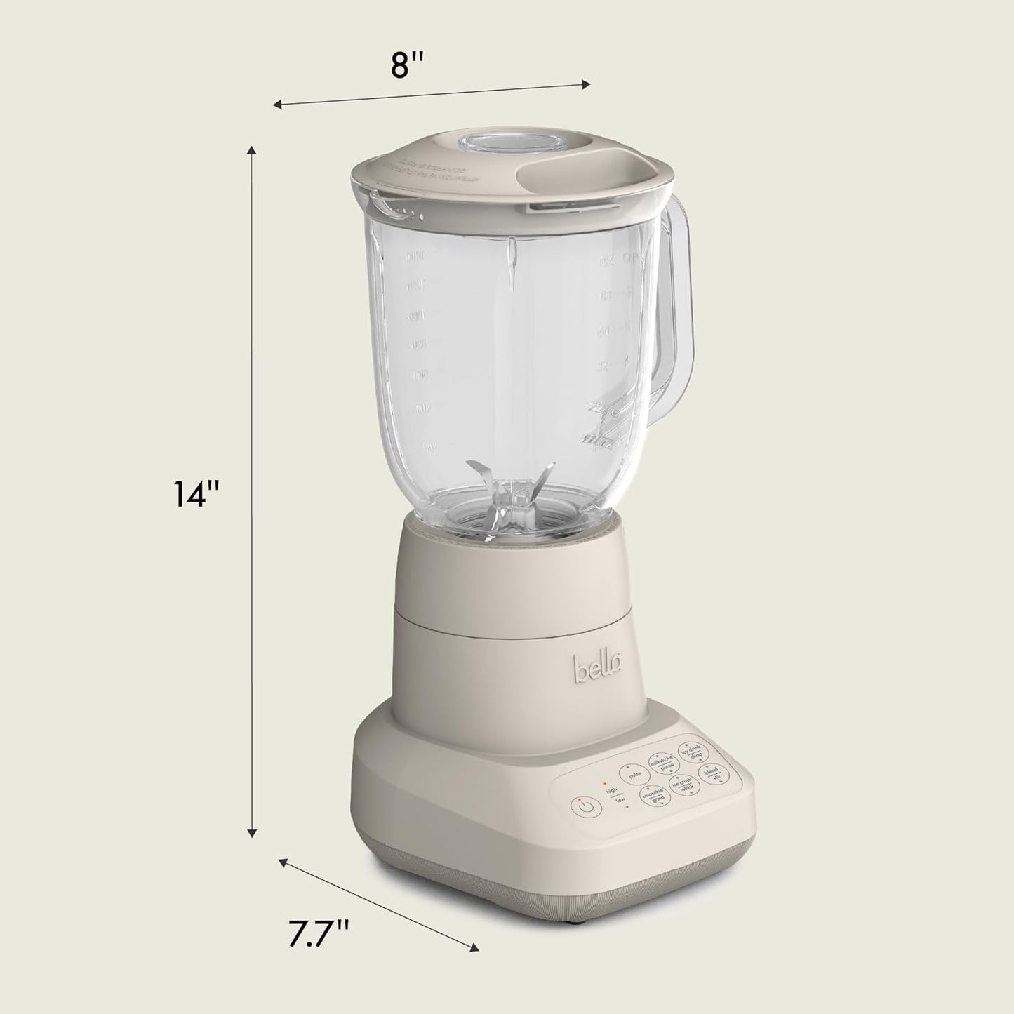 Bella 10-Speed Countertop Blender, Juicer and Smoothies, Fits Anywhere™, Slim Design with Lid and Lid for Dishwasher Stainless Steel Carafe, 450W, Surf