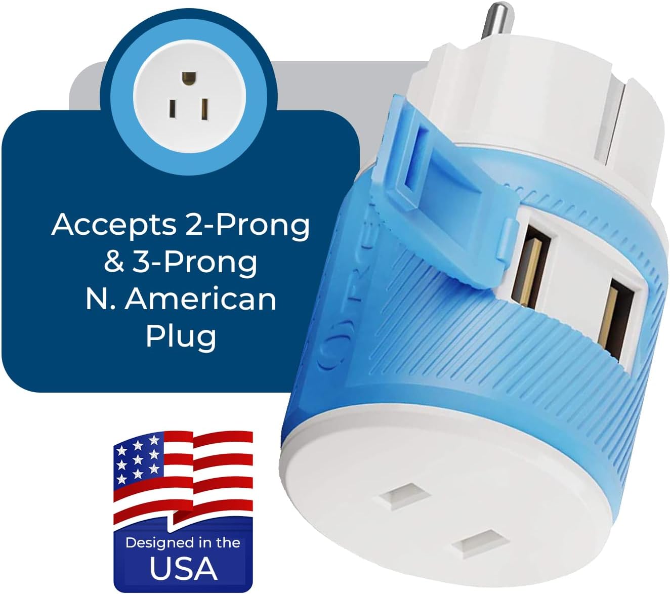 OREI South Africa, Botswana, Namibia Travel Plug Adapter with Dual USB - USA Input - Type M (U2U-10L), Will work with Cell Phones, Camera, Laptop, Tablets, iPad, iPhone