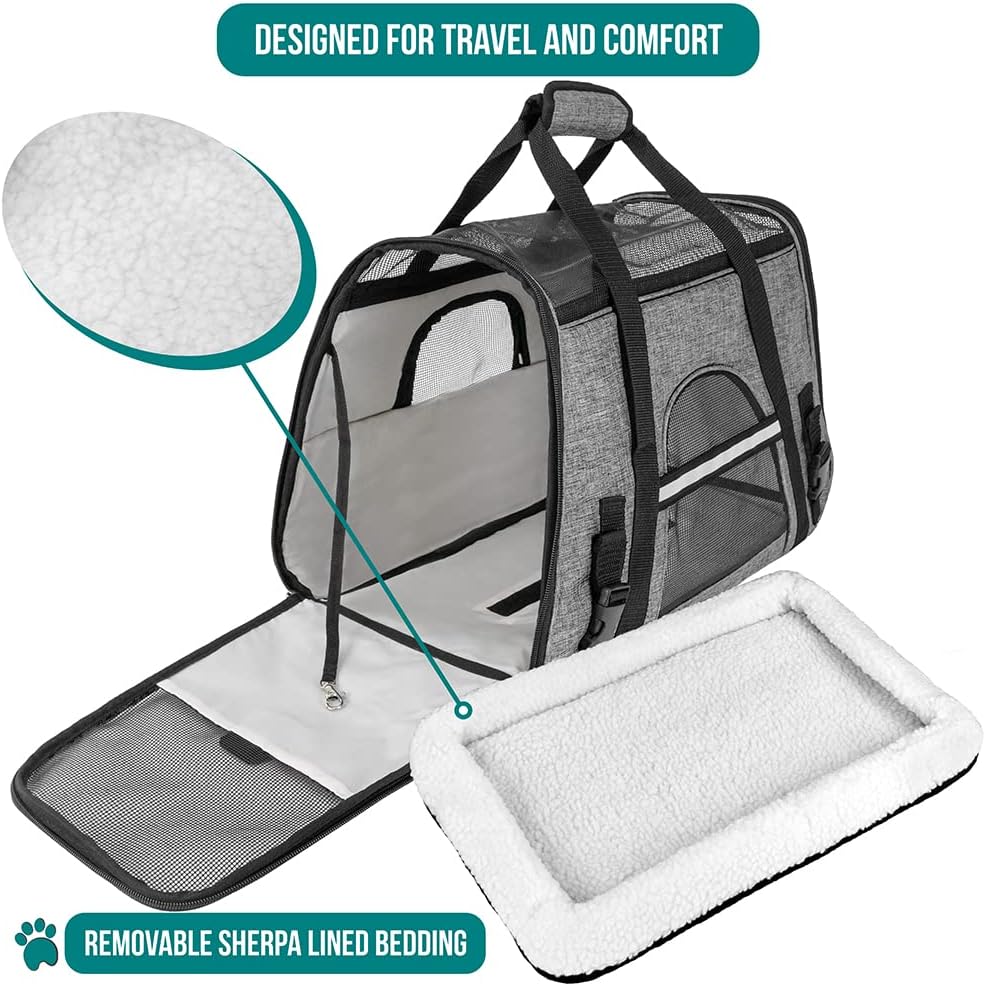 Premium Airline Approved Soft-Sided Pet Travel Carrier by PetAmi | Ventilated, Comfortable Design with Safety Features | Perfect For Plane or Car | Ideal for Small to Medium Sized Cats, Dogs, and Pets