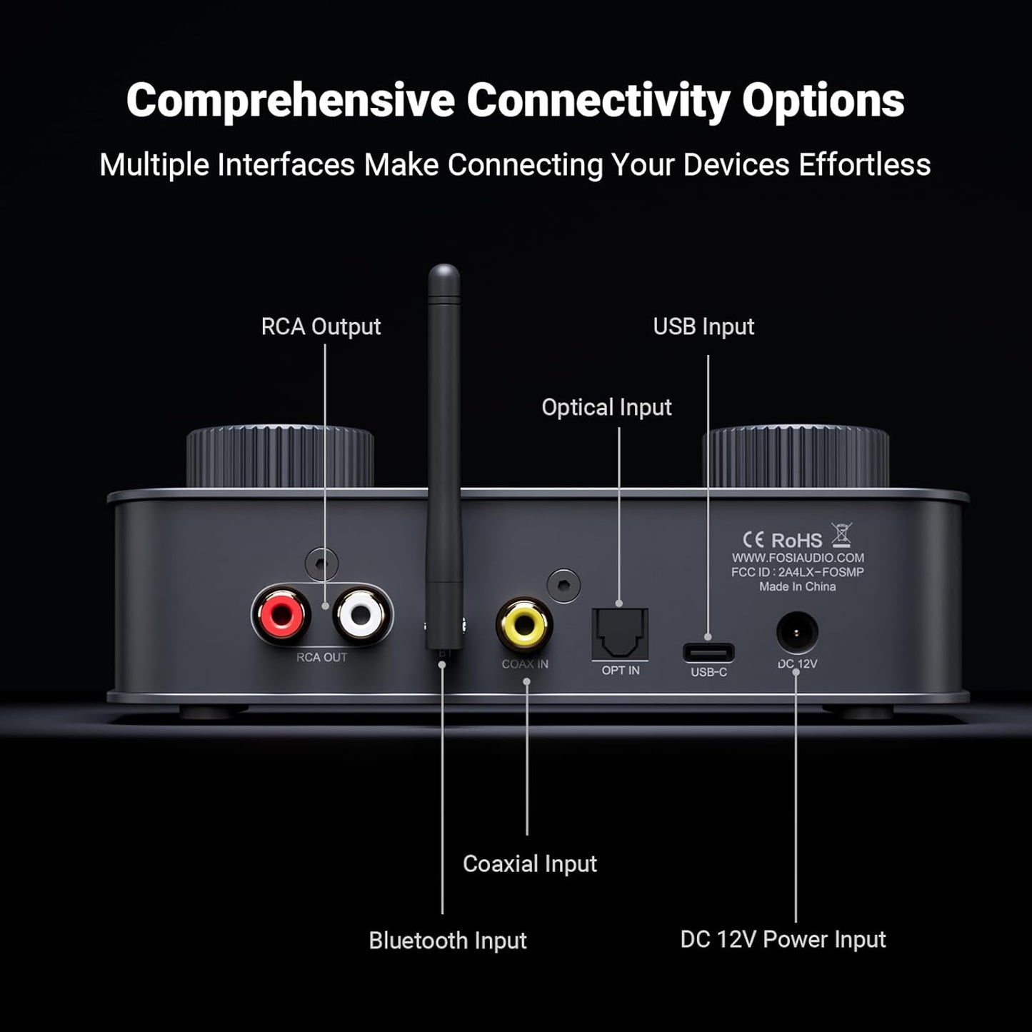 Fosi Audio K7 DAC Headphone Amp, Desktop USB C Digital to Analog Audio Converter for Workspace and Gaming PC PS5, Optical/Coaxial/Bluetooth aptX HD LL/Microphone Input, 3.5mm/4.4mm Balanced/RCA Output