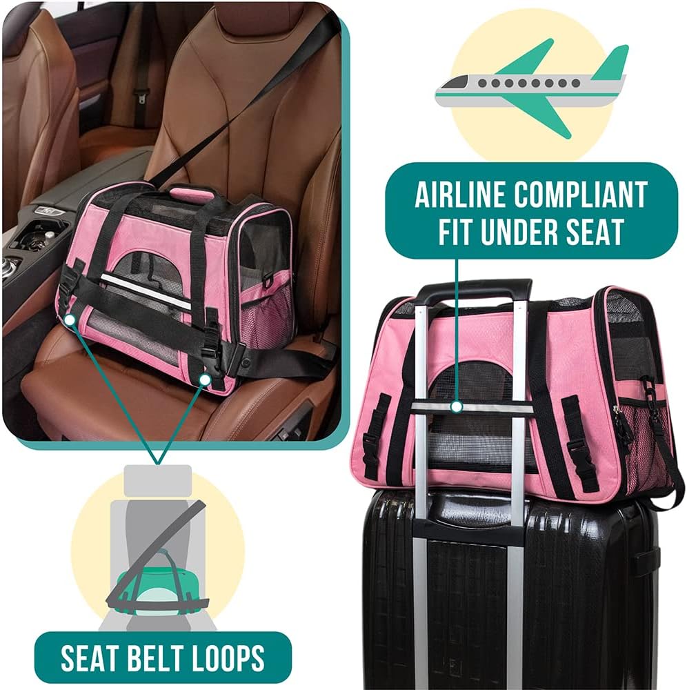 Premium Airline Approved Soft-Sided Pet Travel Carrier by PetAmi | Ventilated, Comfortable Design with Safety Features | Perfect For Plane or Car | Ideal for Small to Medium Sized Cats, Dogs, and Pets