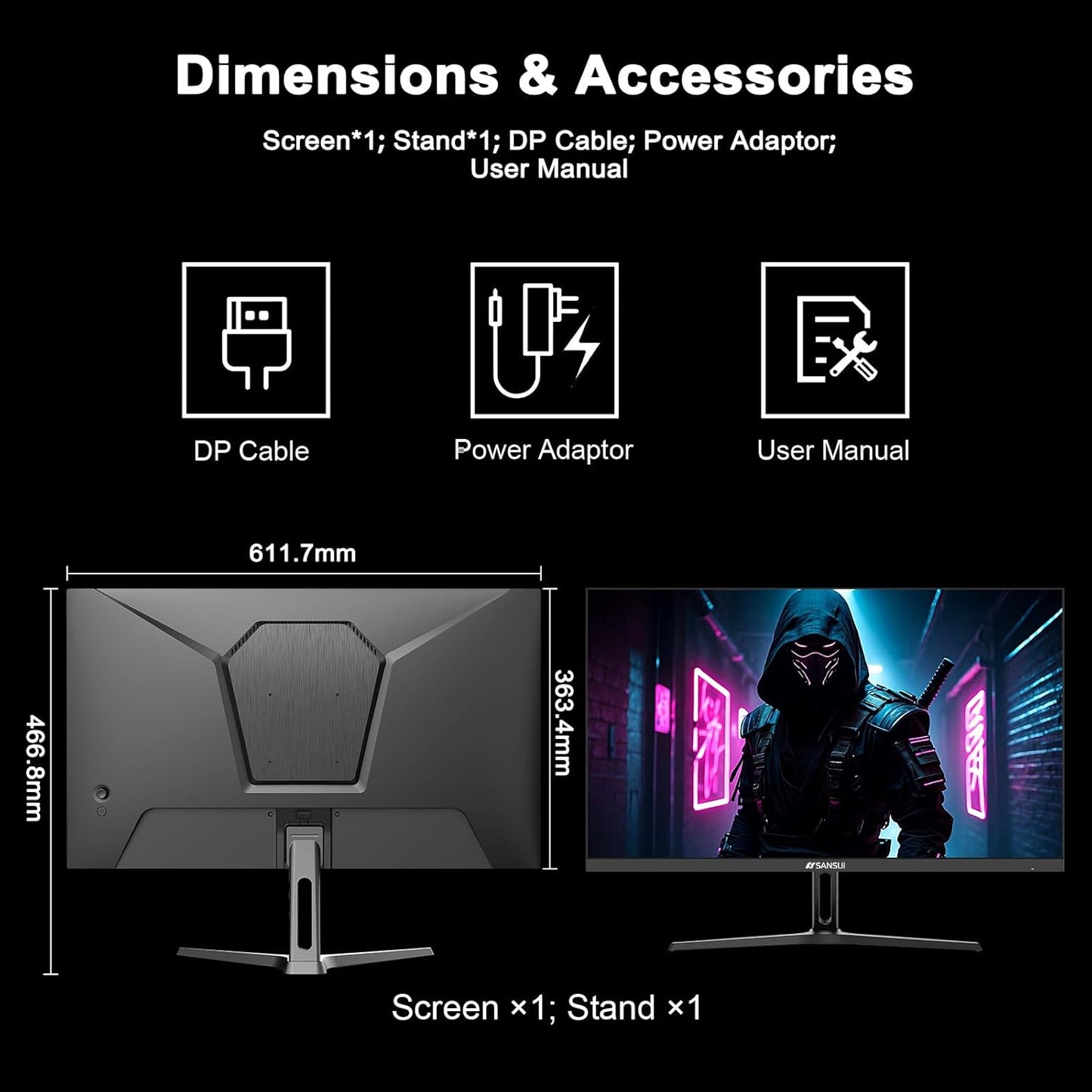 SANSUI 32 Inch Curved 240Hz Gaming Monitor with Speakers, High Refresh Rate FHD 1080P Gaming PC Monitor Curved 1500R, 1ms(MPRT), HDR, HDMI DP, Metal Stand, VESA Compatible (ES-G32C3F DP Cable Incl.)