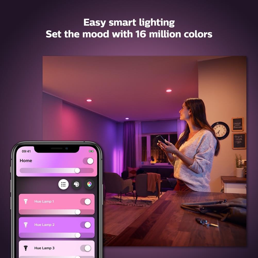 Philips Hue White & Color Ambiance 4" Smart LED Retrofit Can Downlight, Color Changing, Bluetooth & Zigbee Compatible (Hue Hub Optional), Smart Ceiling Lighting