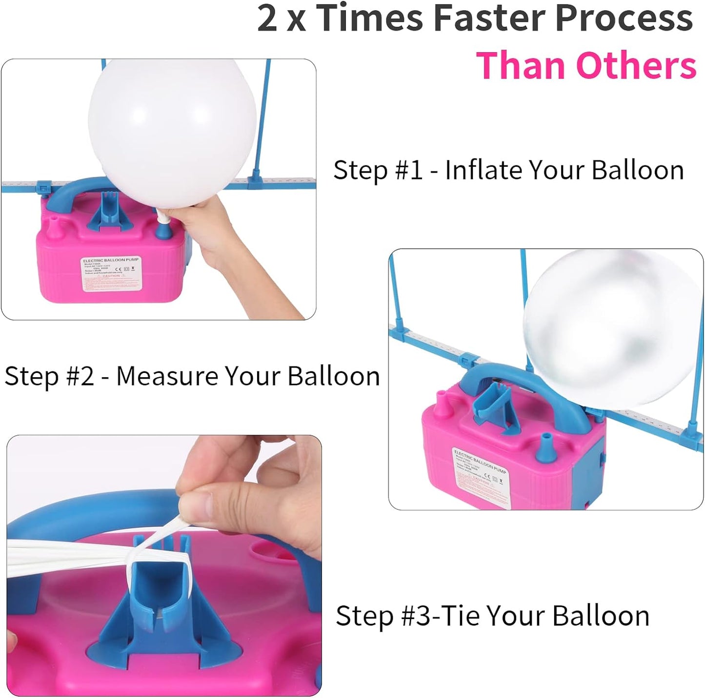 Electric Balloon Pump,Balloon Inflator, Dual Nozzle Electric Air Pump,Balloon Pump Balloons Blower 110V 600W for Party Decoration with Gifts:2 Balloon Tying Tools (Rose red)