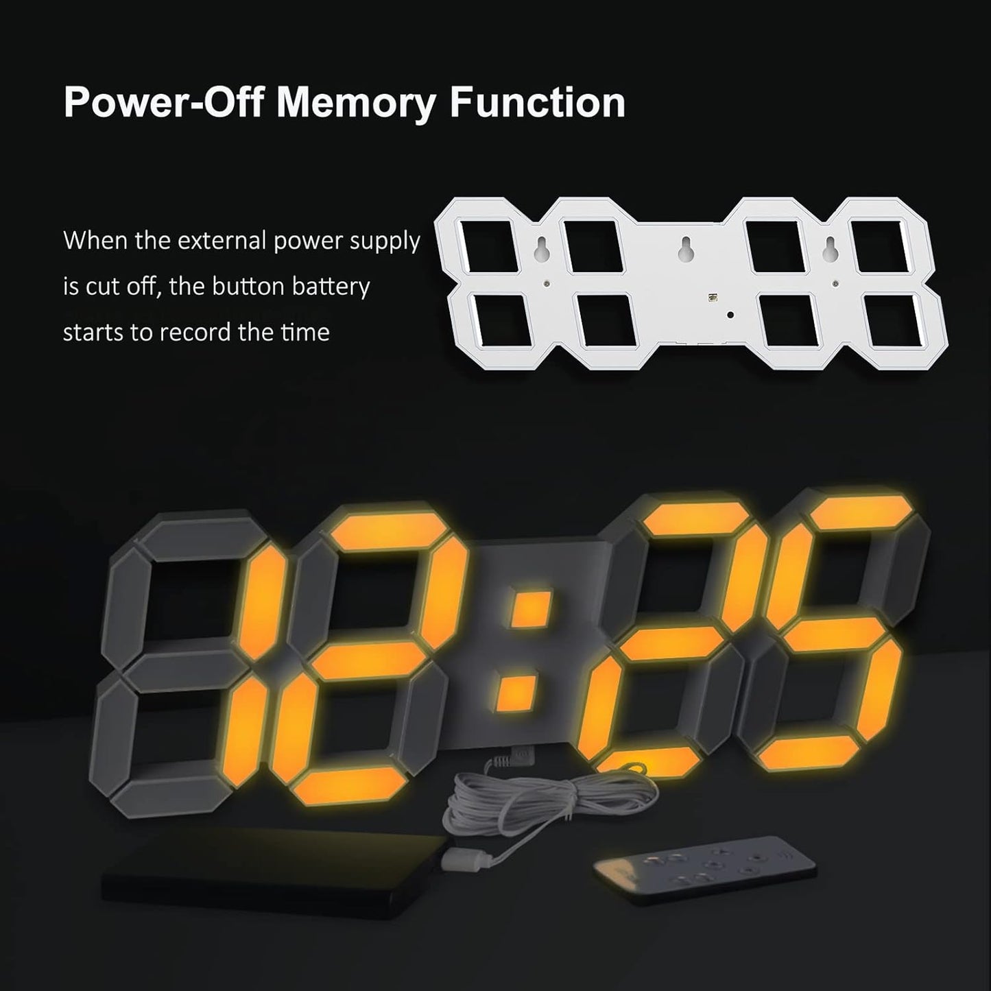 Deeyaple 3D LED Digital Wall Clock Modern Alarm Clock Adjust Brightness 12/24 Time Date Temperature Silent Snooze USB Night Light Remote Control Kitchen Bedroom Living Room Small 9.7 inch White