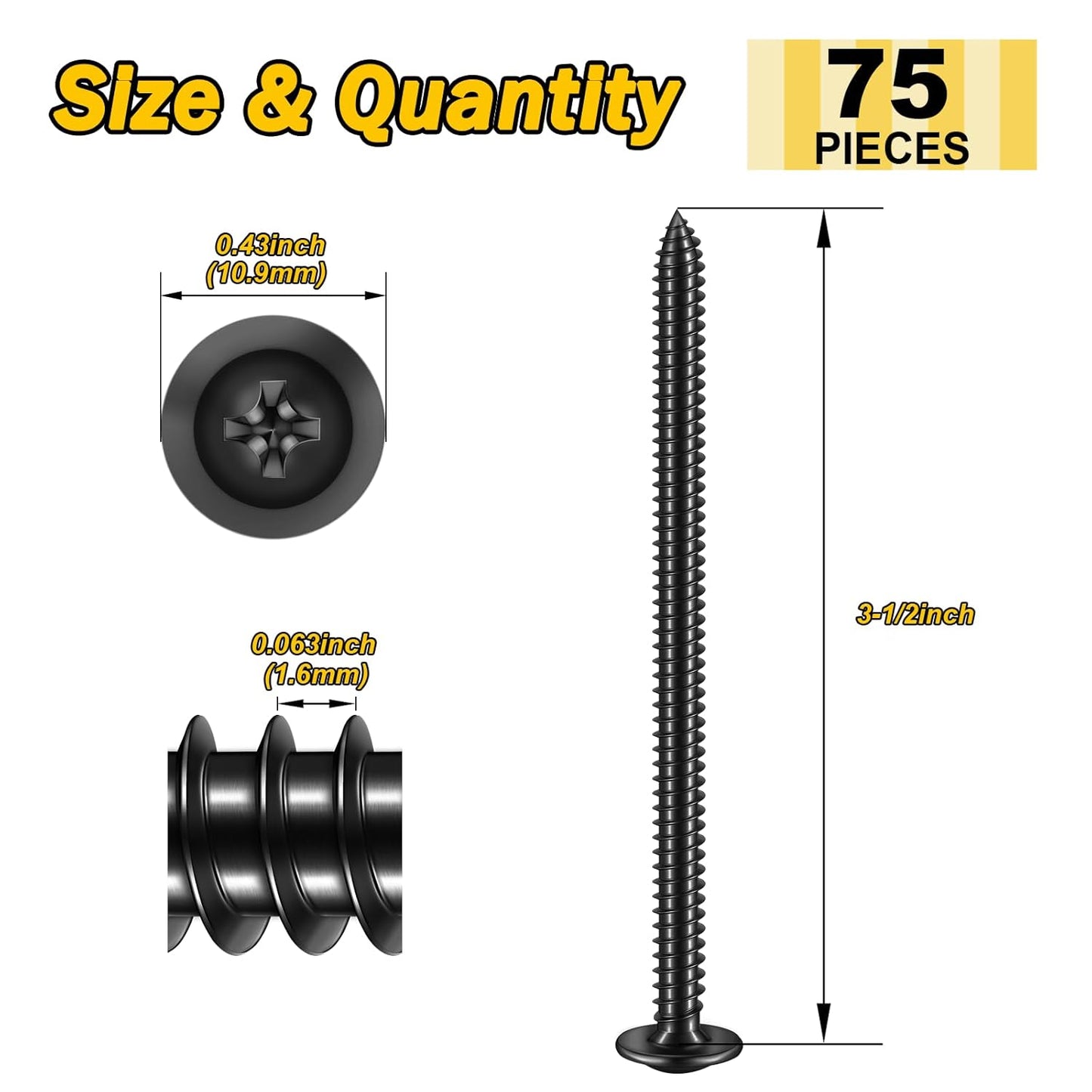 150Pcs #8 × 2" Black Screws for Wood, Phillips Truss Head Wood Screws, Quick Metal Self Tapping, Zinc Plated Steel, Truss Head Screws by Mywish