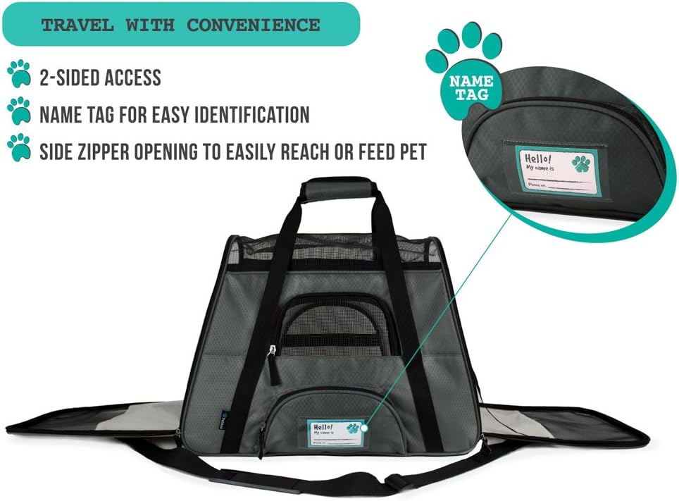 Premium Airline Approved Soft-Sided Pet Travel Carrier by PetAmi | Ventilated, Comfortable Design with Safety Features | Perfect For Plane or Car | Ideal for Small to Medium Sized Cats, Dogs, and Pets