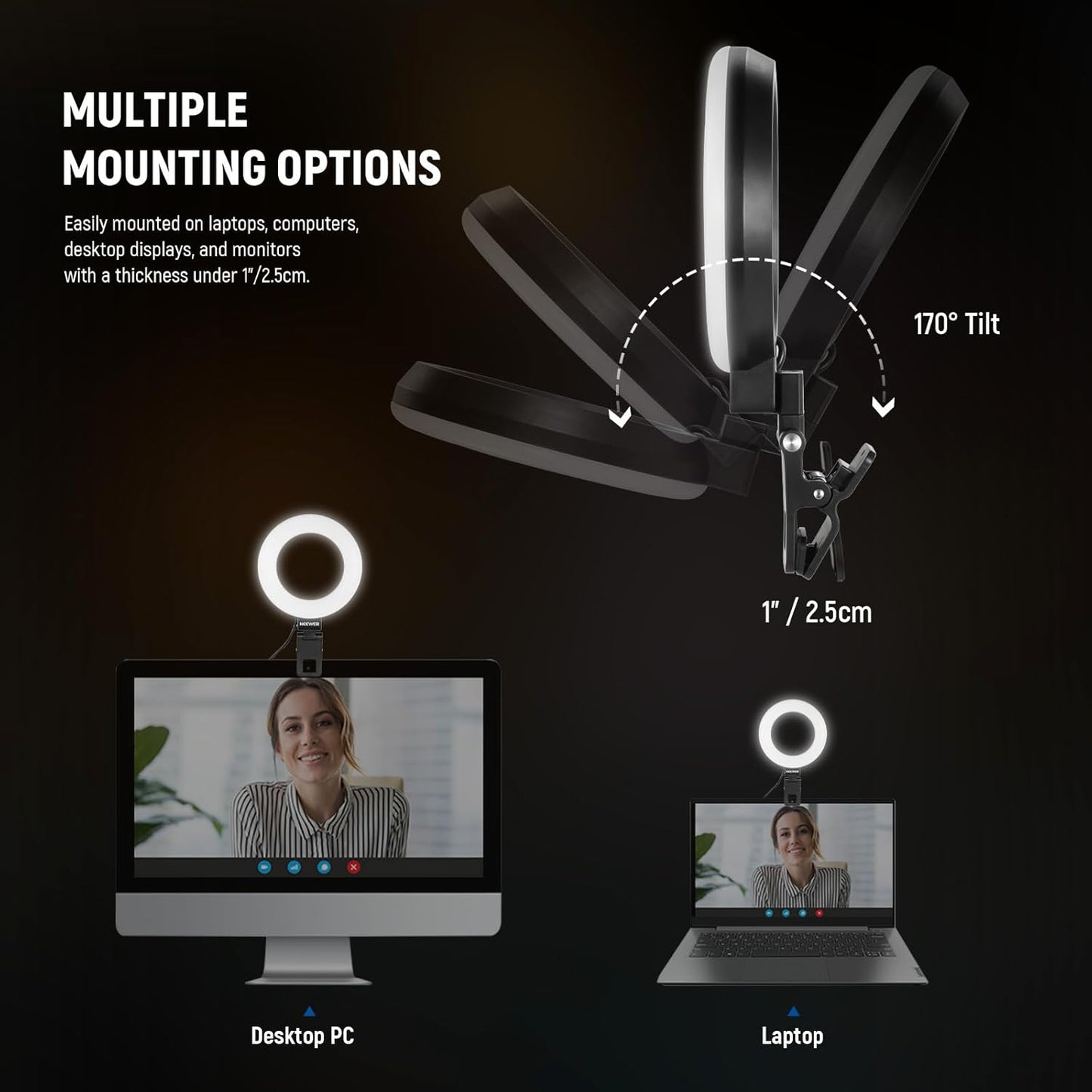 NEEWER BASICS 5" Ring Light for Video Conference Lighting, Clip on Light Kit with Desk Tripod for Monitor Laptop Computer Zoom Call Live Streaming Remote Working Learning Video Recording, BR60