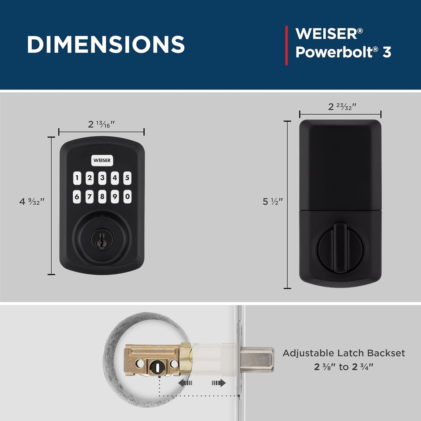 Weiser Powerbolt 3 Matte Black Keyless Entry Door Lock/Deadbolt Lock, 10-Button Keypad Door Lock with Auto Lock and 12-Month Battery Life, Electronic Door Locks for Front Door, Home Décor
