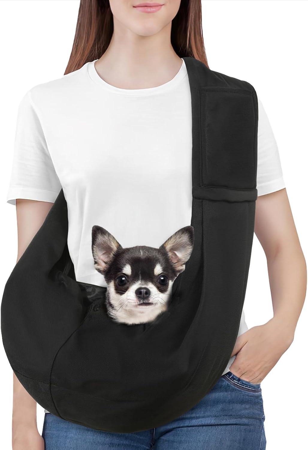 Pawaboo Small Dog Sling Carrier, Reversible Hands Free Dog Sling Carrier for Small Dogs and Cats, Puppy Sling Carrier with Adjustable Strap Buckle & Safety Harness, Puppy Essentials, Grey