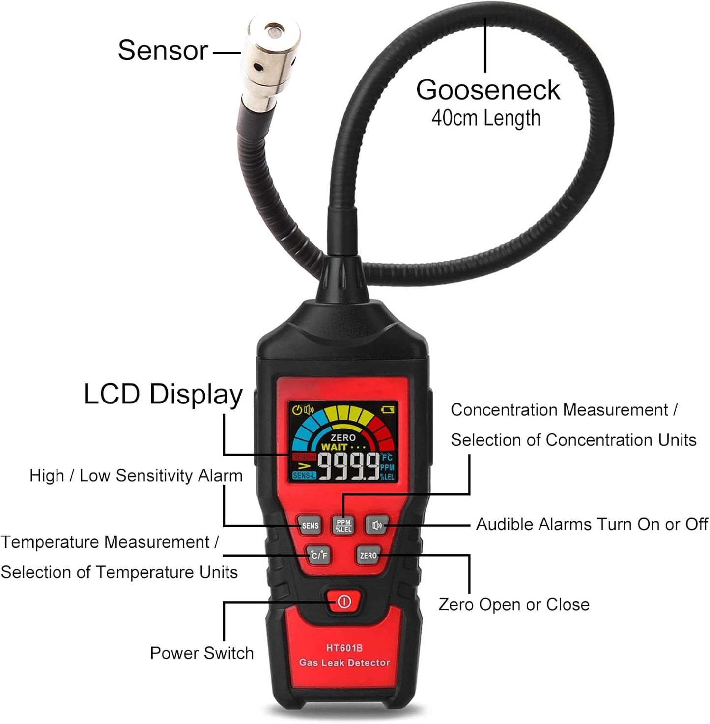 Gas Leak Detector, Portable Combustible Gas Detector, Gas Sniffer for Flammable Natural Gas Acetone Propane Benzene Ethanol Gasoline Methane LPG in RV or Home, 9999 PPM 20% LEL with LCD Color Display