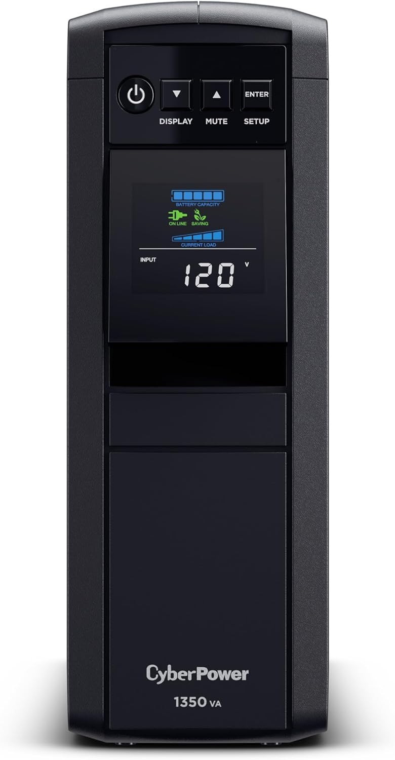 CyberPower CP1500PFCLCD PFC Sinewave UPS System, 1500VA/1000W, 12 Outlets, AVR, Mini Tower, Black
